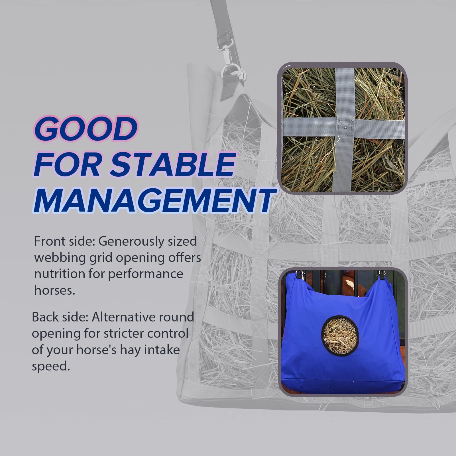 Premium Durable Horse Hay Bag - Slow Feed Hay Net with Waterproof Fabric, Large Capacity Horse Tote for Stable & Pasture (Blue) | Ideal for Grazing Control & Equine Feeding Solutions