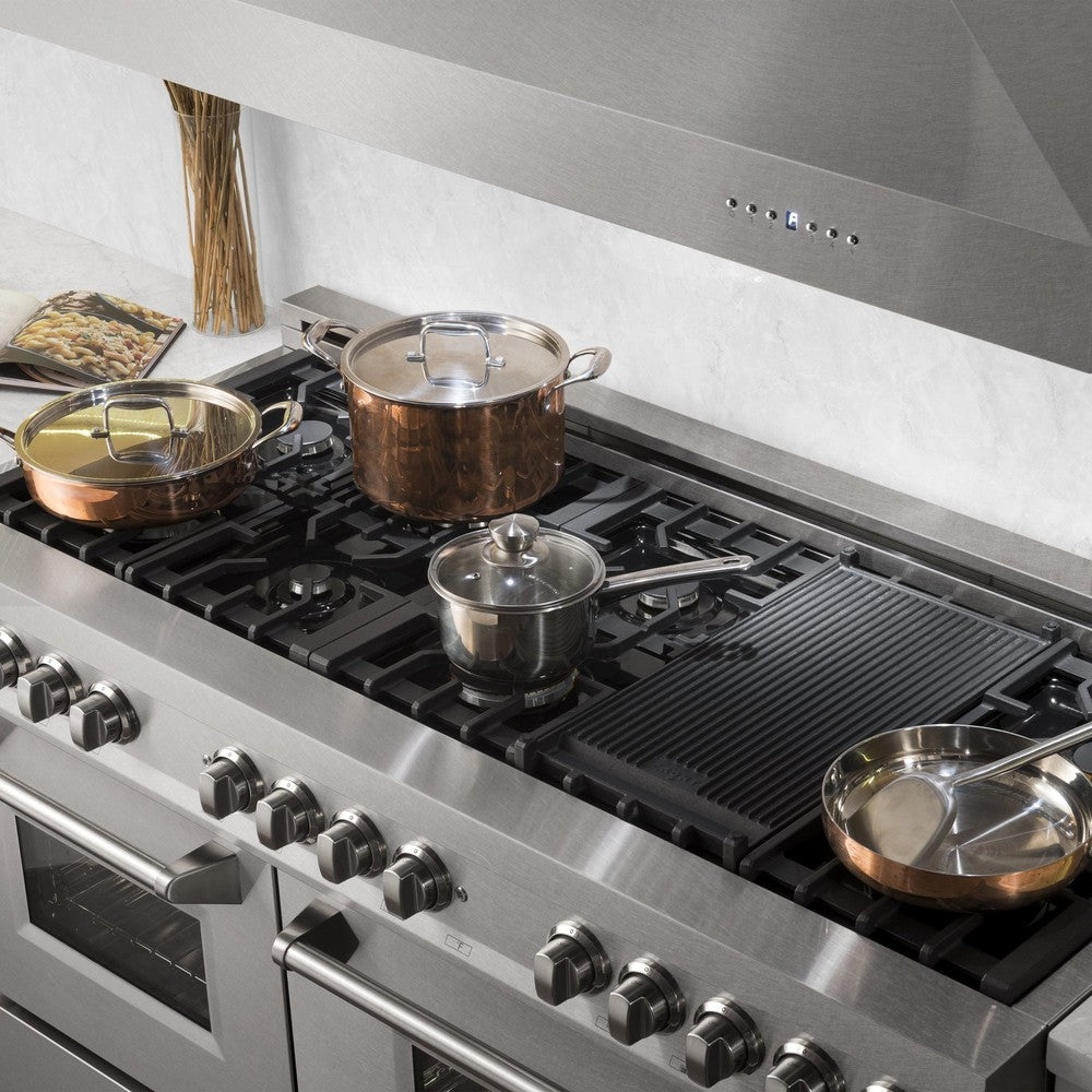 ZLINE 60-Inch 7.4 cu. ft. Dual Fuel Range with 9-Burner Gas Cooktop & 2 Electric Convection Ovens - Satin Stainless Steel (RAS-SN-60) | Professional Kitchen Appliance for Home Chefs & Cooking Enthusiasts