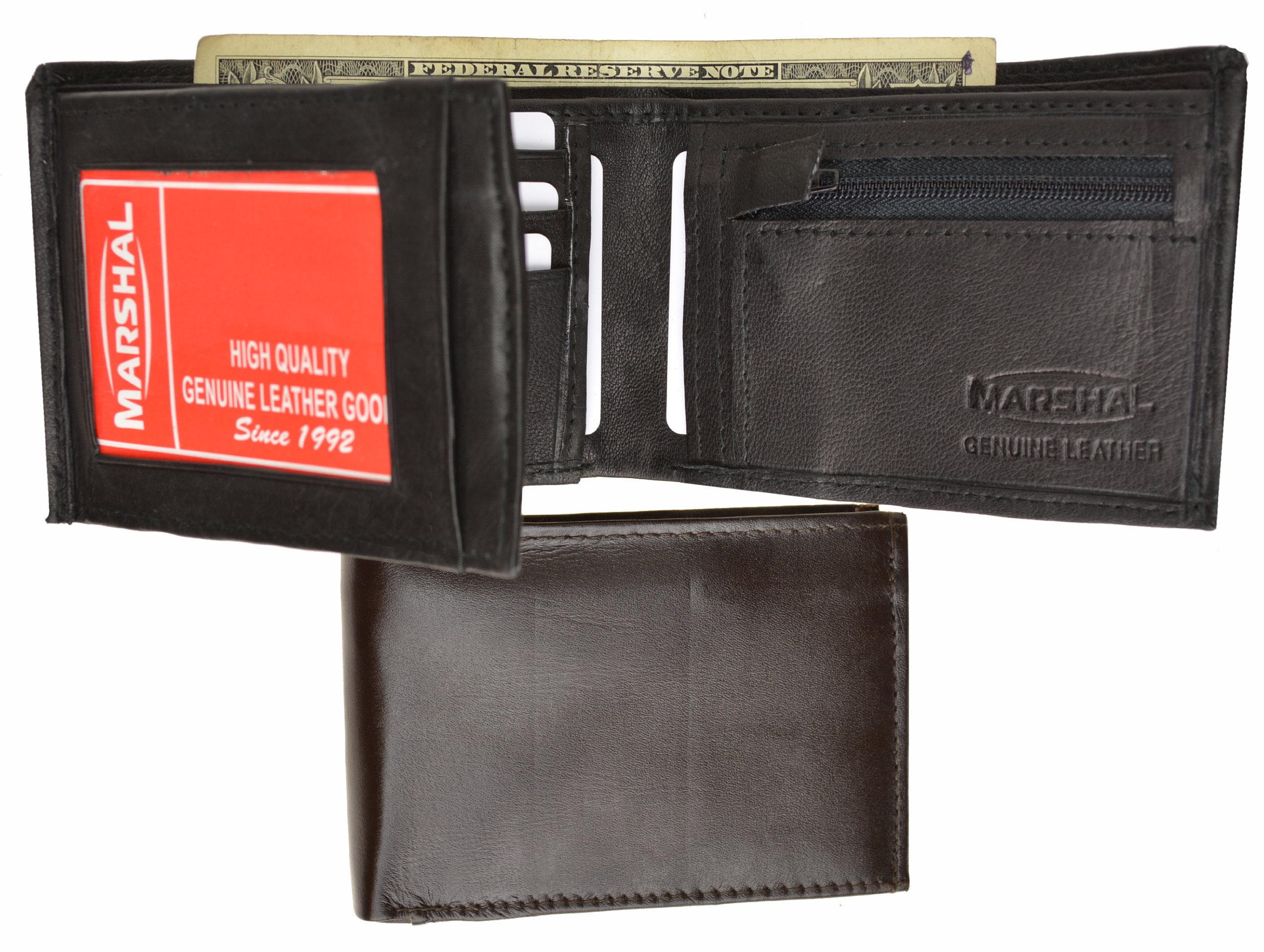 Premium MARSHAL Genuine Leather Flap Wallet for Men - Slim RFID Blocking ID & Credit Card Holder - Perfect for Travel, Business, and Everyday Use