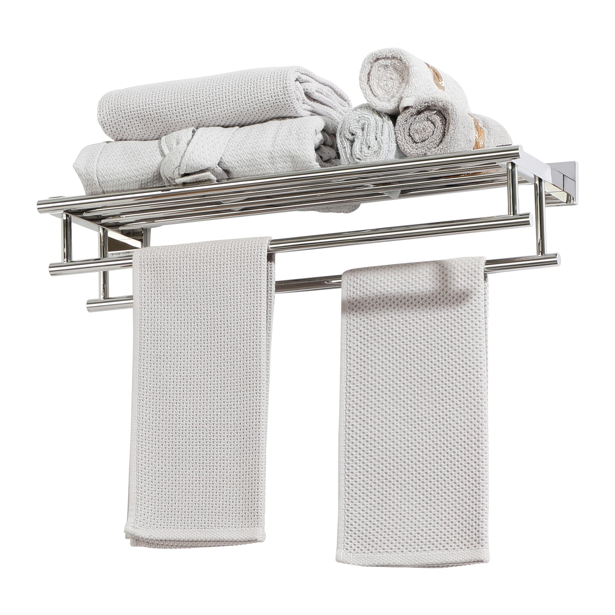 Stainless Steel Towel Rack 24 Inch - Double Towel Bars Wall Mounted Bathroom Organizer, SUS 304 Polished Chrome Towel Holder for Lavatory & Shower - Perfect for Spa, Hotel & Home Bathroom Storage