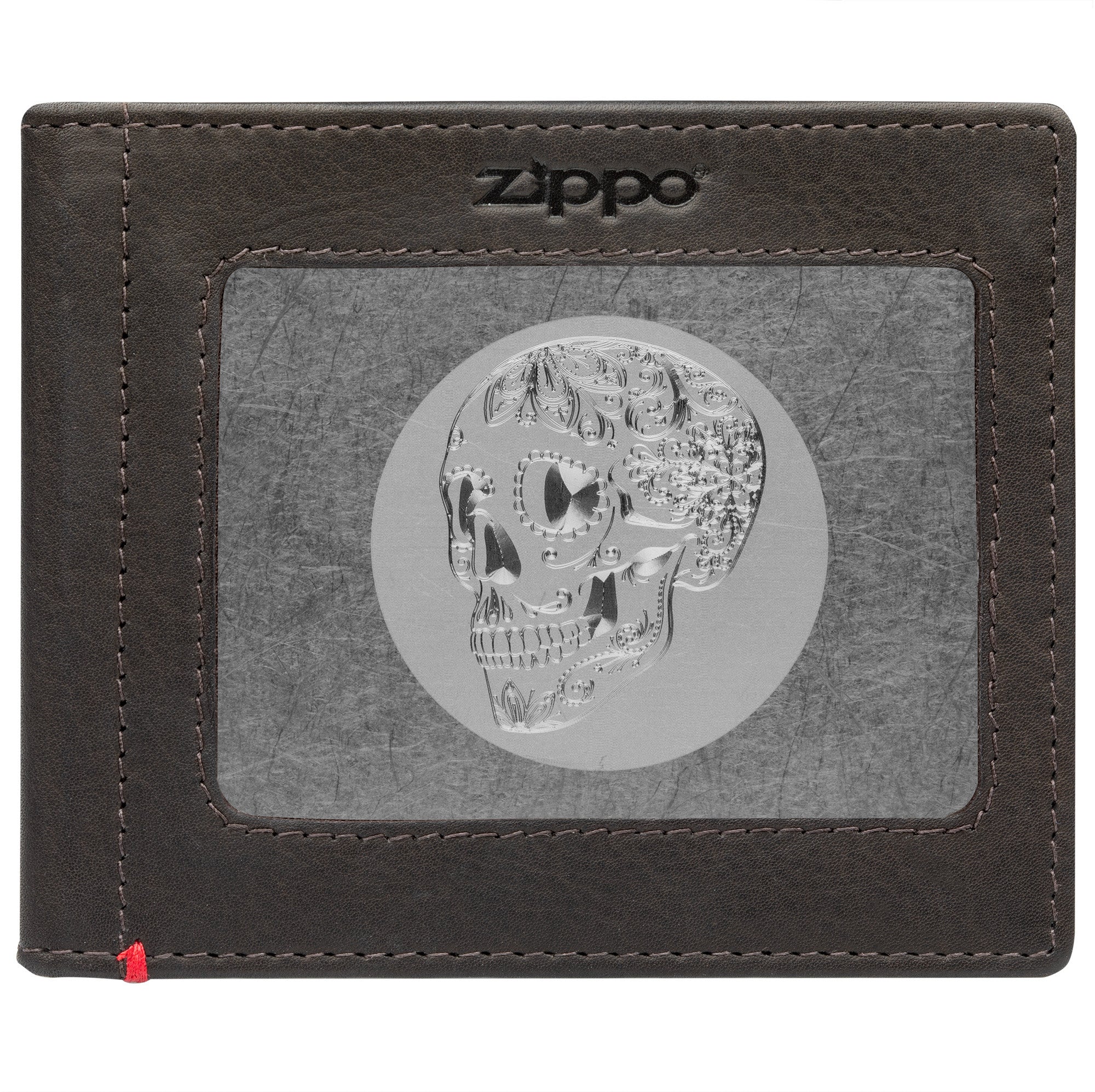 Genuine Mocha Leather Wallet with Skull Metal Plate - Stylish Bifold Wallet for Men, Perfect for Everyday Use & Travel Accessories