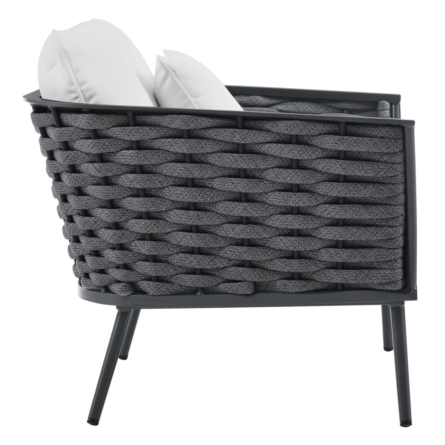 Modway EEI-3167-GRY-WHI-SET Outdoor Patio Sectional Sofa Set - Water-Resistant Gray & White Cushions - Perfect for Backyard, Poolside & Garden Relaxation