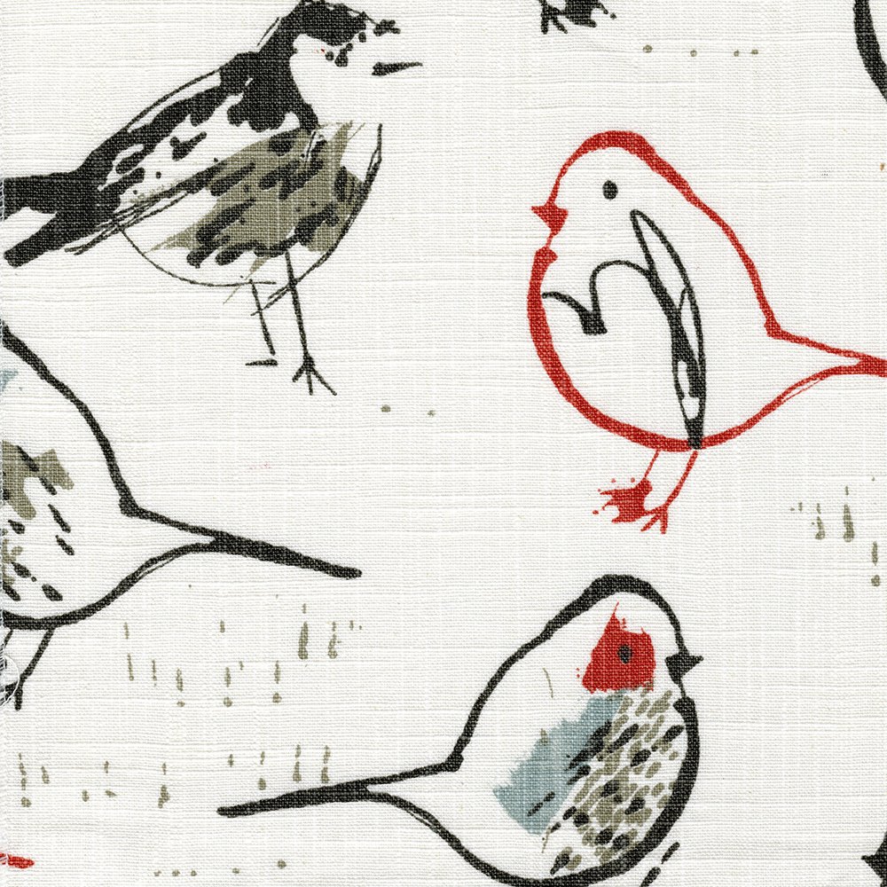 Scarlet Red Chinoiserie Bird Toile Cotton Linen Tab Top Curtain Panels - Set of 2 for Living Room, Bedroom & Dining Room Window Decor