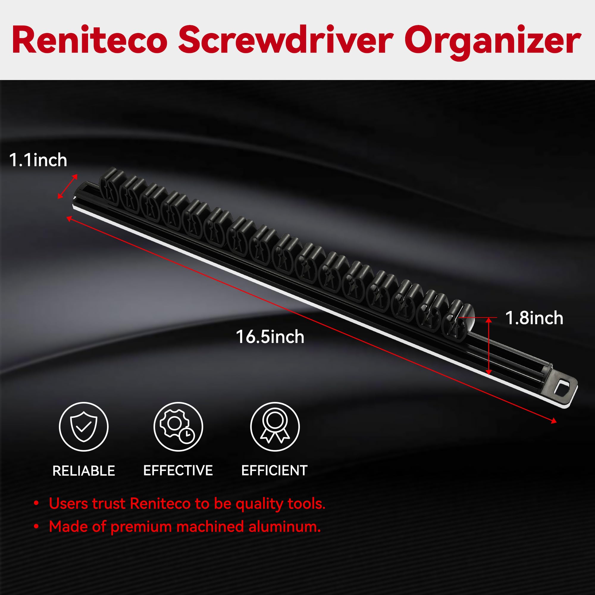 Premium Magnetic Screwdriver Organizer - Black Aluminum Rail with Keyhole Slot & 16 Clips | Heavy Duty Tool Storage for Workshop, Garage & DIY Projects