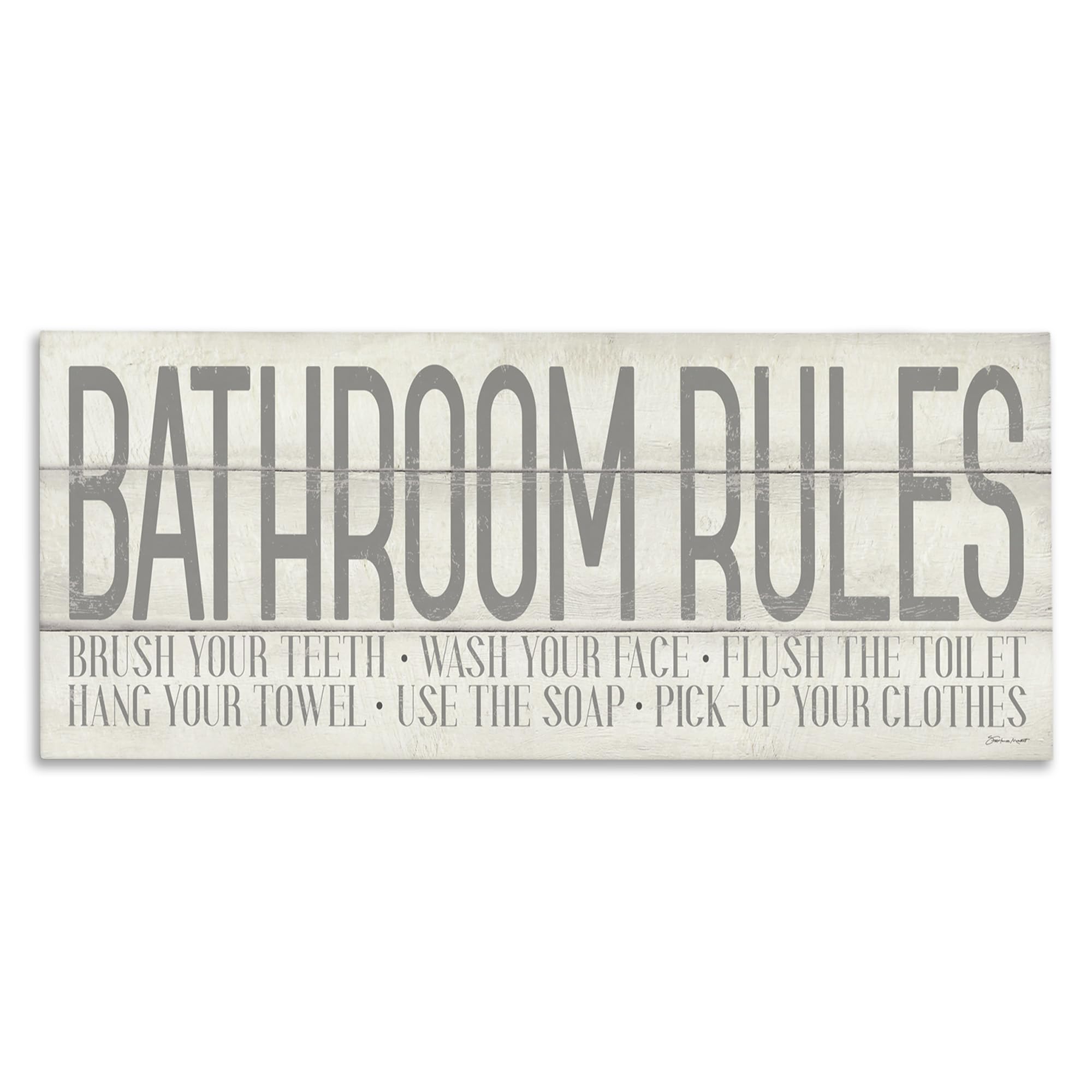 Stupell Home Décor Grey & White Planked Look Bathroom Rules Typography Canvas Wall Art - 13x30 Inch Multicolor - Perfect for Bathroom, Powder Room & Farmhouse Style Decor
