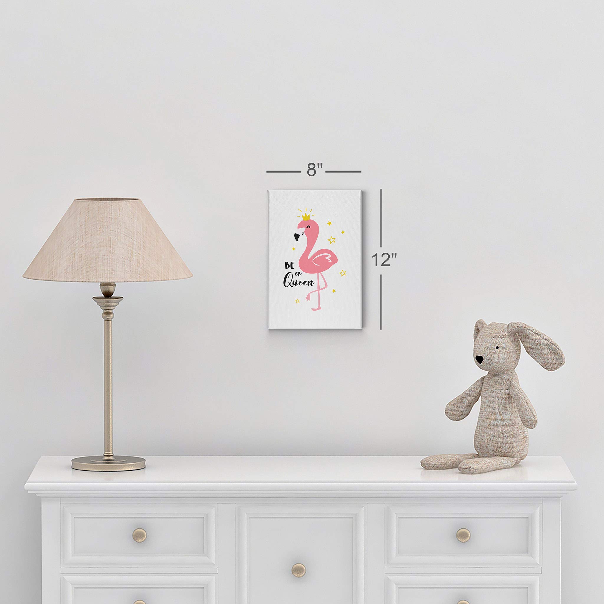 Be a Queen Quote Flamingo Wall Art - 17x11 Canvas Print for Kids Room, Nursery & Baby Room Decor | Ready to Hang Motivational Wall Decor | Made in USA | Perfect for Girls' Bedroom & Playroom