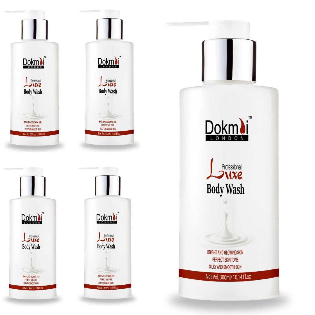 Dokmai London Professional Luxe Body Wash - Brightening & Glowing Skin Tone | Deeply Moisturizing for Softer, Smoother Skin | 5-Pack (300ml Each) | Perfect for Daily Shower, Spa Day & Gift Giving