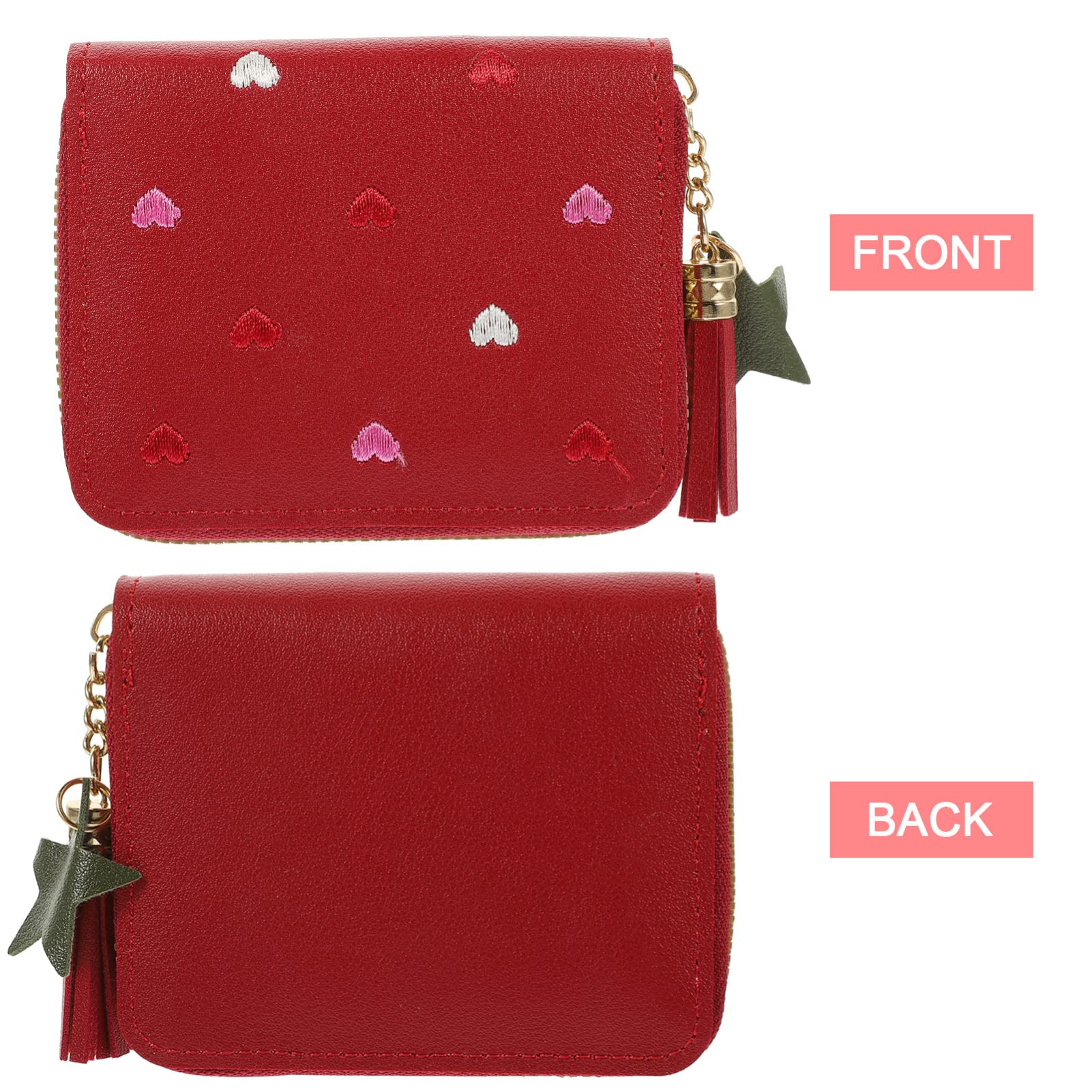 VALICLUD Red PU Leather Wallet for Women - Heart Design, Zipper Card Holder for Daily Use & Travel