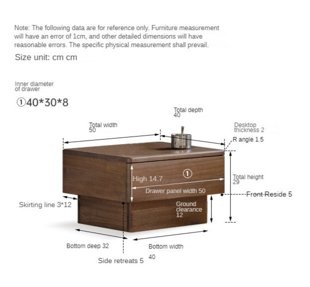 Premium Black Walnut Solid Wood Nightstand with LED Light Drawer - Stylish Bedside Table for Bedroom, Living Room, or Guest Room