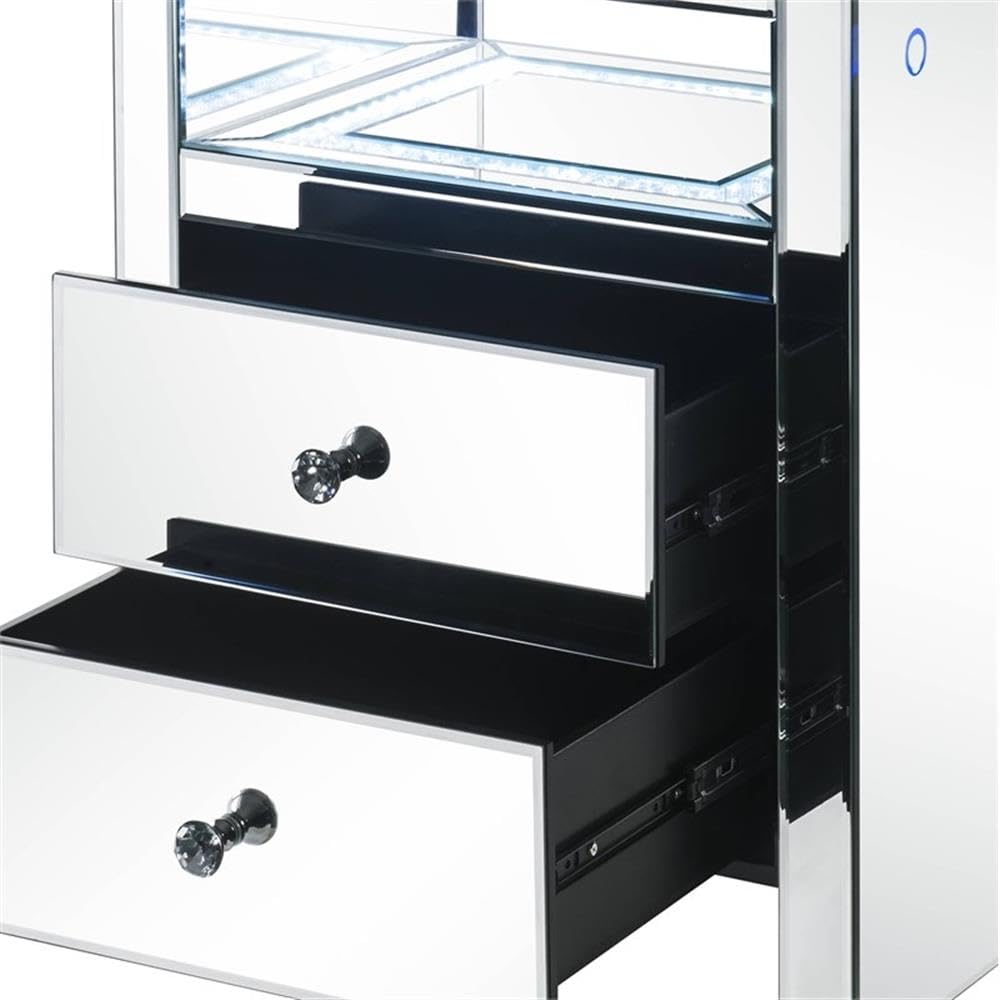Acme Dominic Modern LED Nightstand with 2 Drawers & Mirrored Glass - Perfect for Bedroom, Living Room, or Office Storage