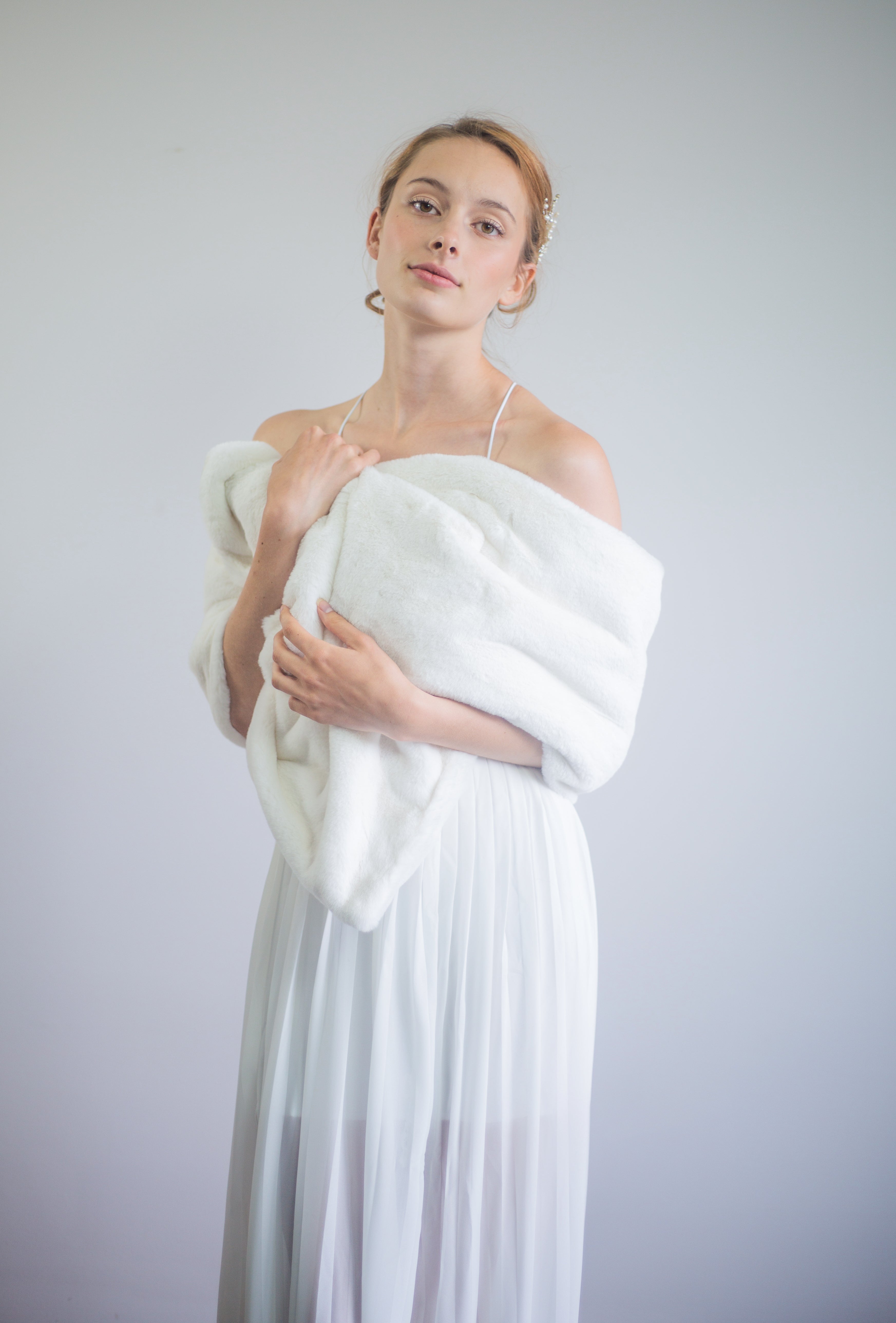Luxury Ivory Double-Sided Fur Shawl Wrap - Soft & Warm Winter Accessory for Women (Jenny Wht05) | Perfect for Parties, Weddings & Cold Weather Fashion