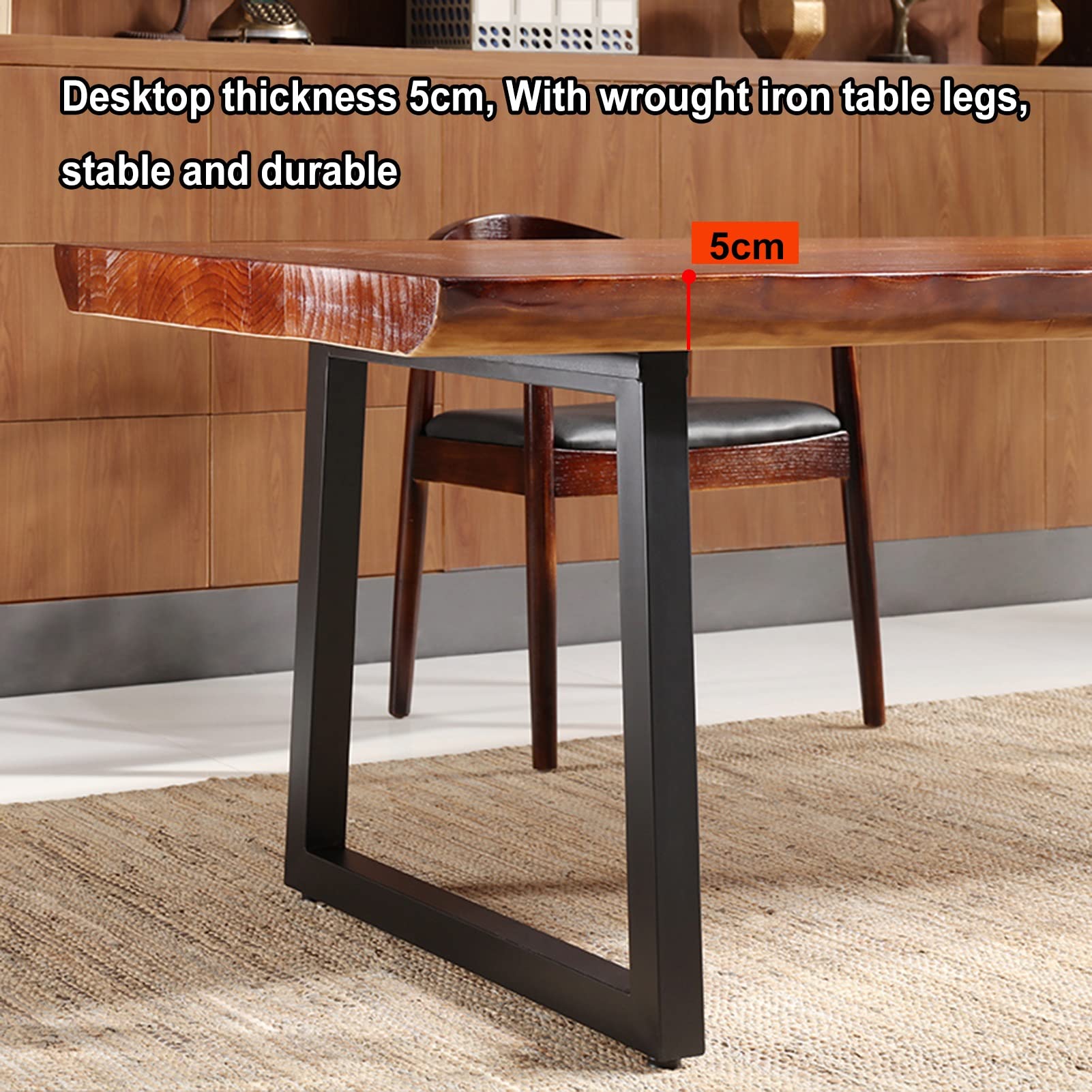 Premium Solid Wood Computer Desk with Sturdy Wrought Iron Legs - 180x80x75cm Modern Home Office Desk, Study & Writing Table (5cm Thick Desktop, Easy Assembly) - Perfect for Remote Work, Online Classes & Small Space Home Offices