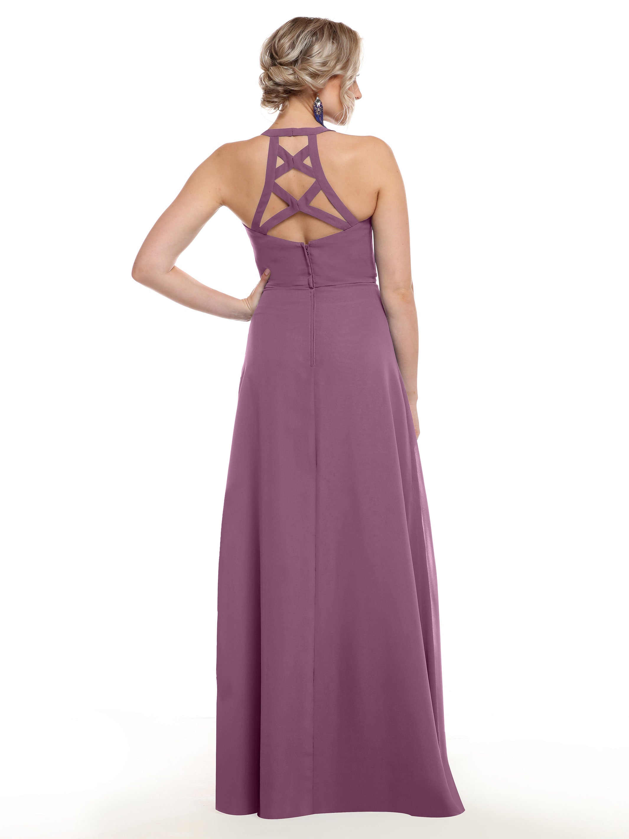 Elegant 80150 Chiffon A-Line Bridesmaid Dress with Plunging V-Neck & Intricate Back Detail - Perfect for Weddings, Formal Events & Special Occasions