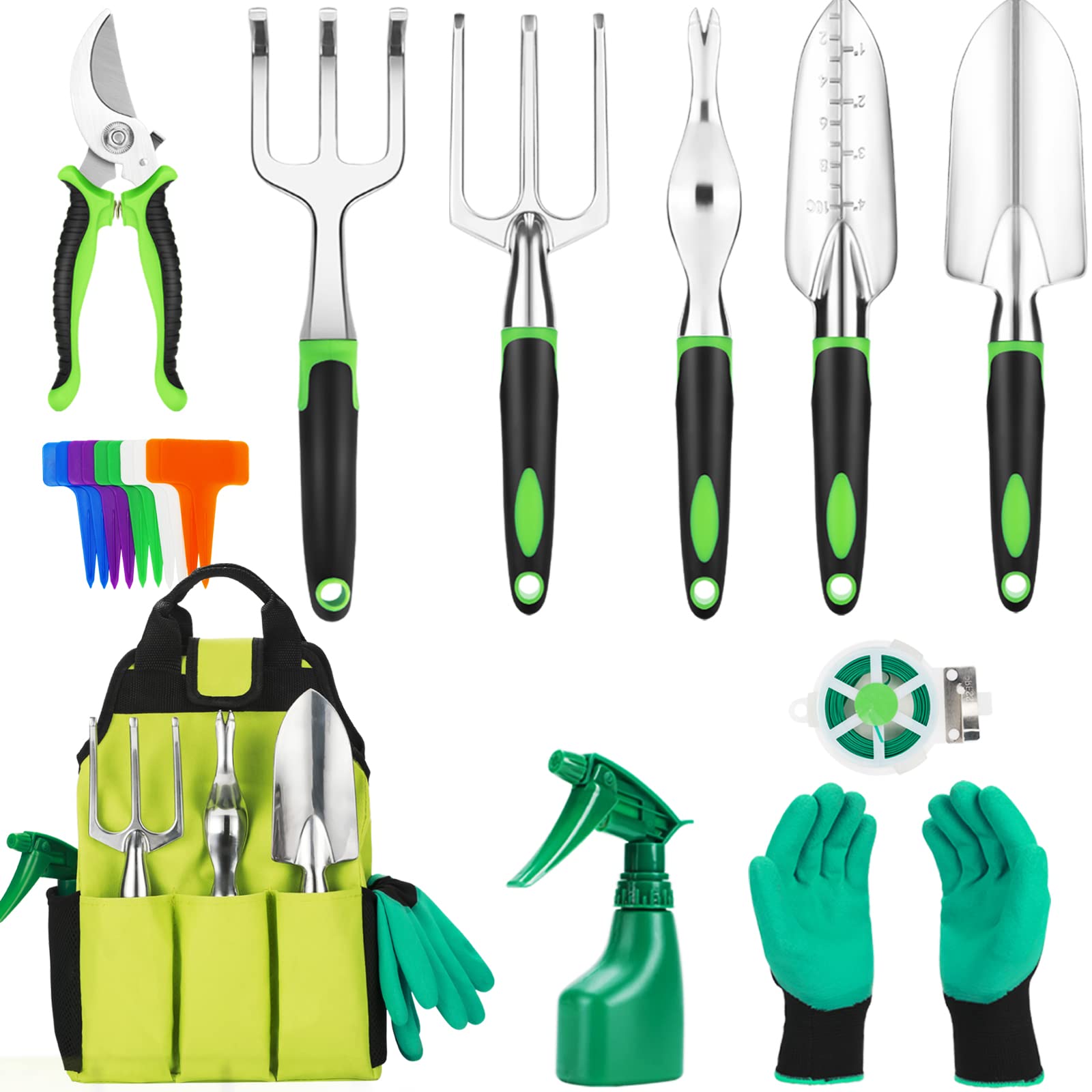 Premium 11-Piece Heavy Duty Gardening Tools Set with Non-Slip Rubber Grip - Aluminum Garden Kit Includes Storage Tote Bag - Perfect Outdoor Hand Tools for Men & Women - Ideal for Planting, Weeding, and Landscaping