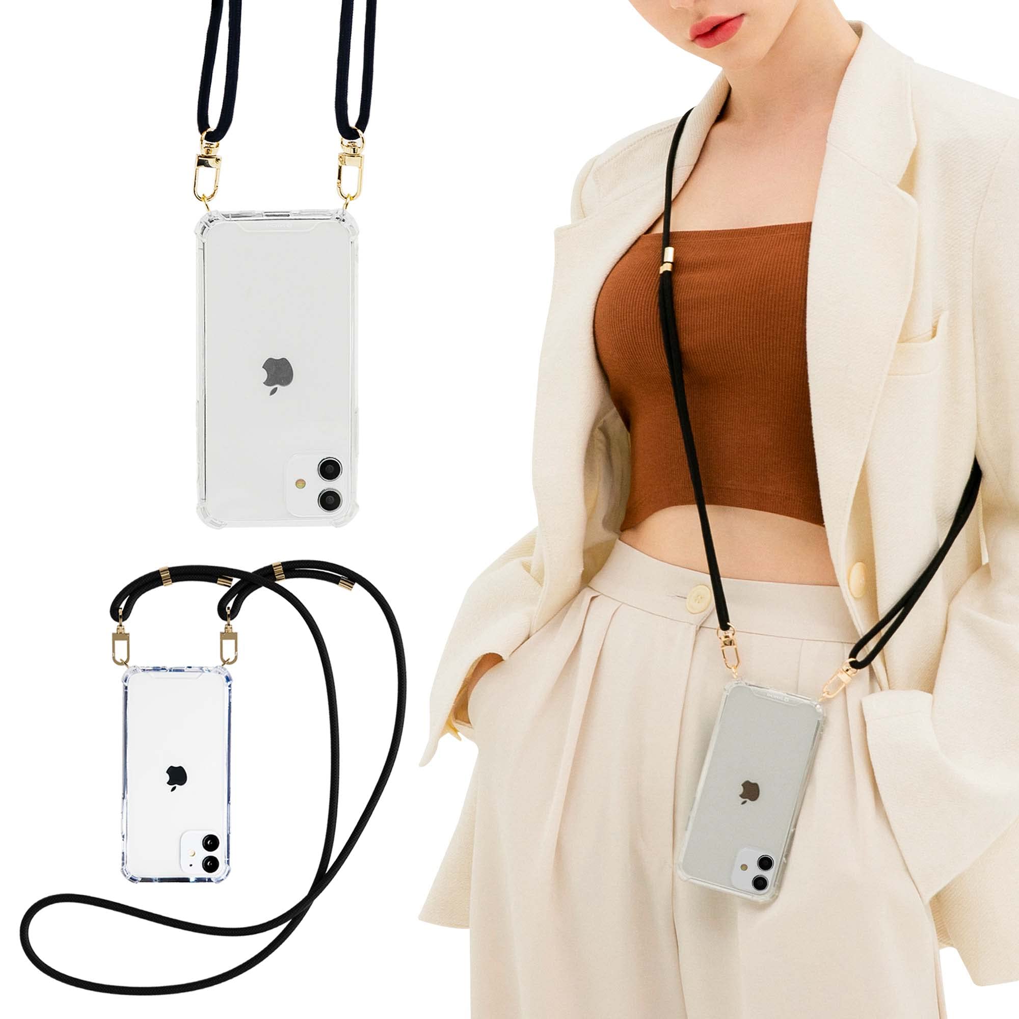 SHARON6 Clear Transparent Crossbody Phone Case for iPhone 11 - PC+TPU Hard Protective Case with Adjustable Lanyard Strap & Necklace (Black) | Perfect for Hands-Free Use While Shopping, Traveling & Outdoor Activities