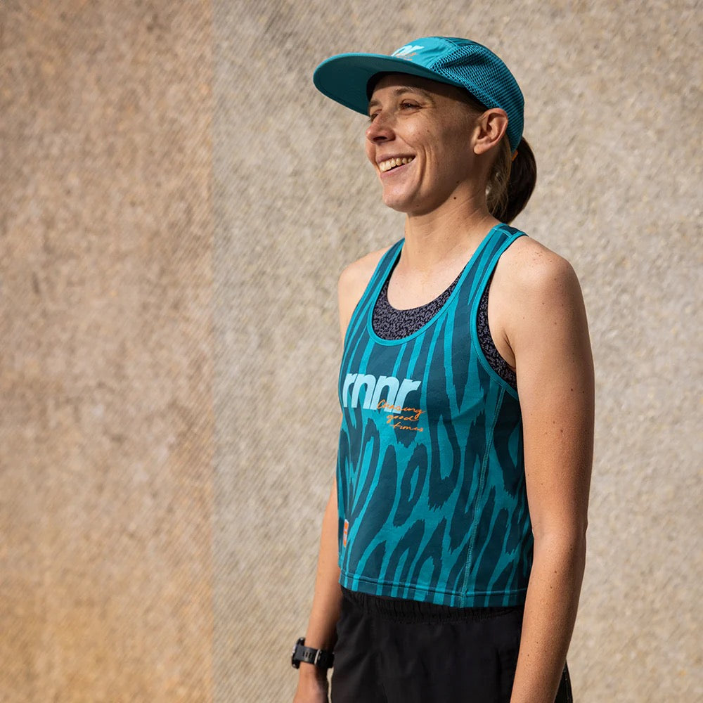 Women's All Out Singlet Cropped Top - Drippy Cheetah Print in Teal | Workout, Gym, Running & Yoga Activewear