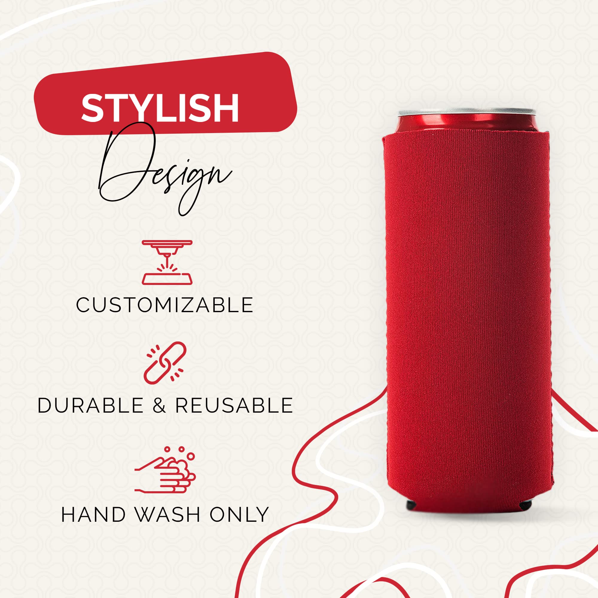 12 Pack Slim Neoprene Can Cooler Sleeves - Foldable 12oz Beer & Soda Insulators - Blank Sublimation-Ready Skinny Beverage Coolers (Red) - Perfect for Parties, BBQs, and Outdoor Events