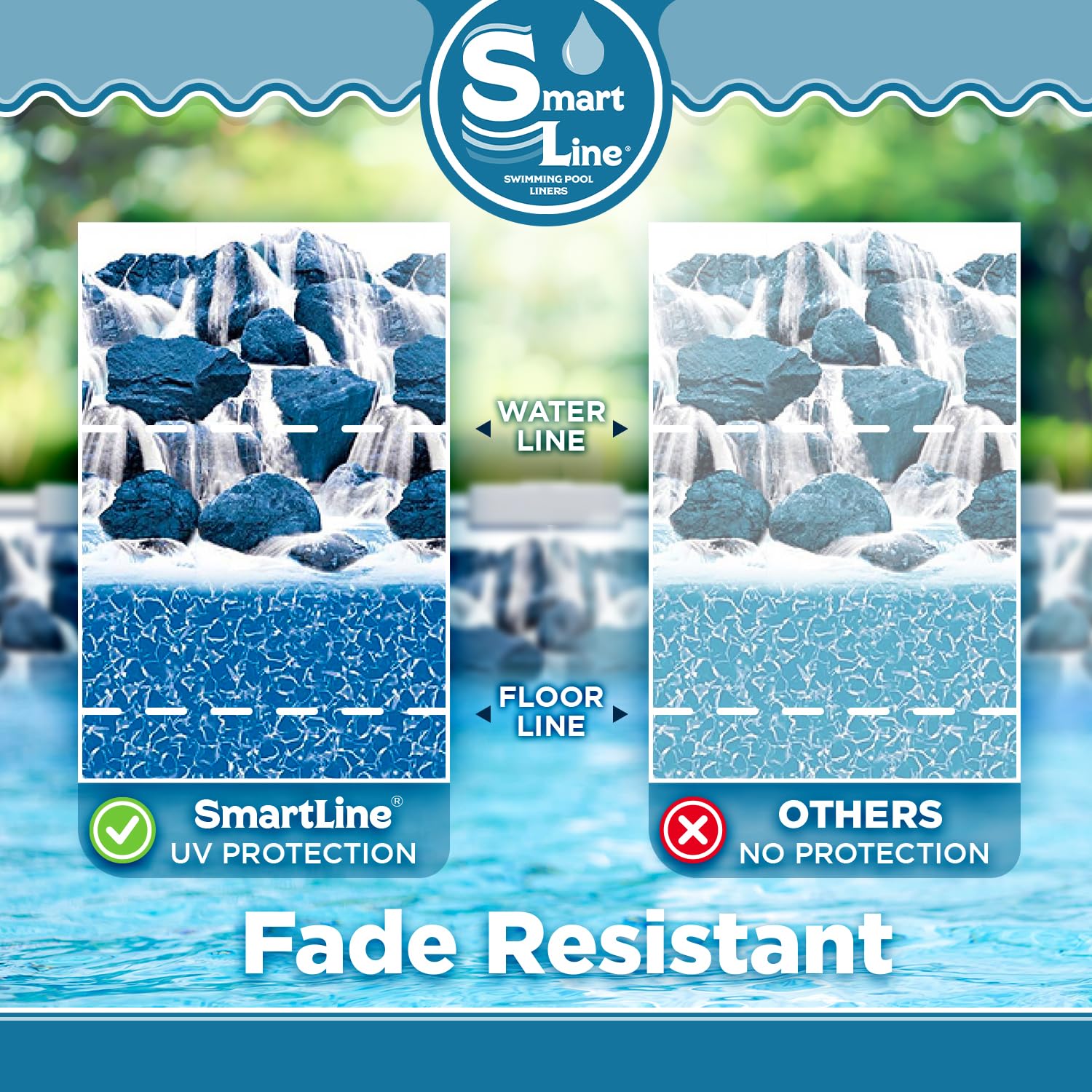 Smartline 15 ft x 24 ft Oval Above Ground Pool Liner - Heavy Duty 25 Gauge Virgin Vinyl | Waterfall Design | Overlap Style | 48-52 Inch Wall Height | Fits Steel Sided Pools | Perfect for Backyard Swimming & Summer Relaxation