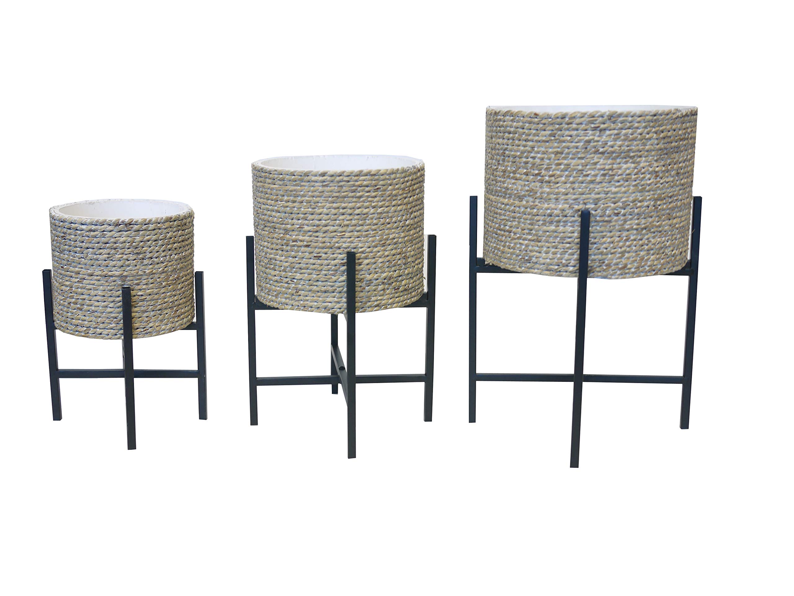 Admired By Nature Set of 3 Modern Planter Pots with Adjustable Stand - Indoor/Outdoor Flower Plant Holder for Cactus, Succulents & Floor-Standing Plants (Plants Not Included) - Perfect for Home Decor, Office Spaces & Garden Arrangements