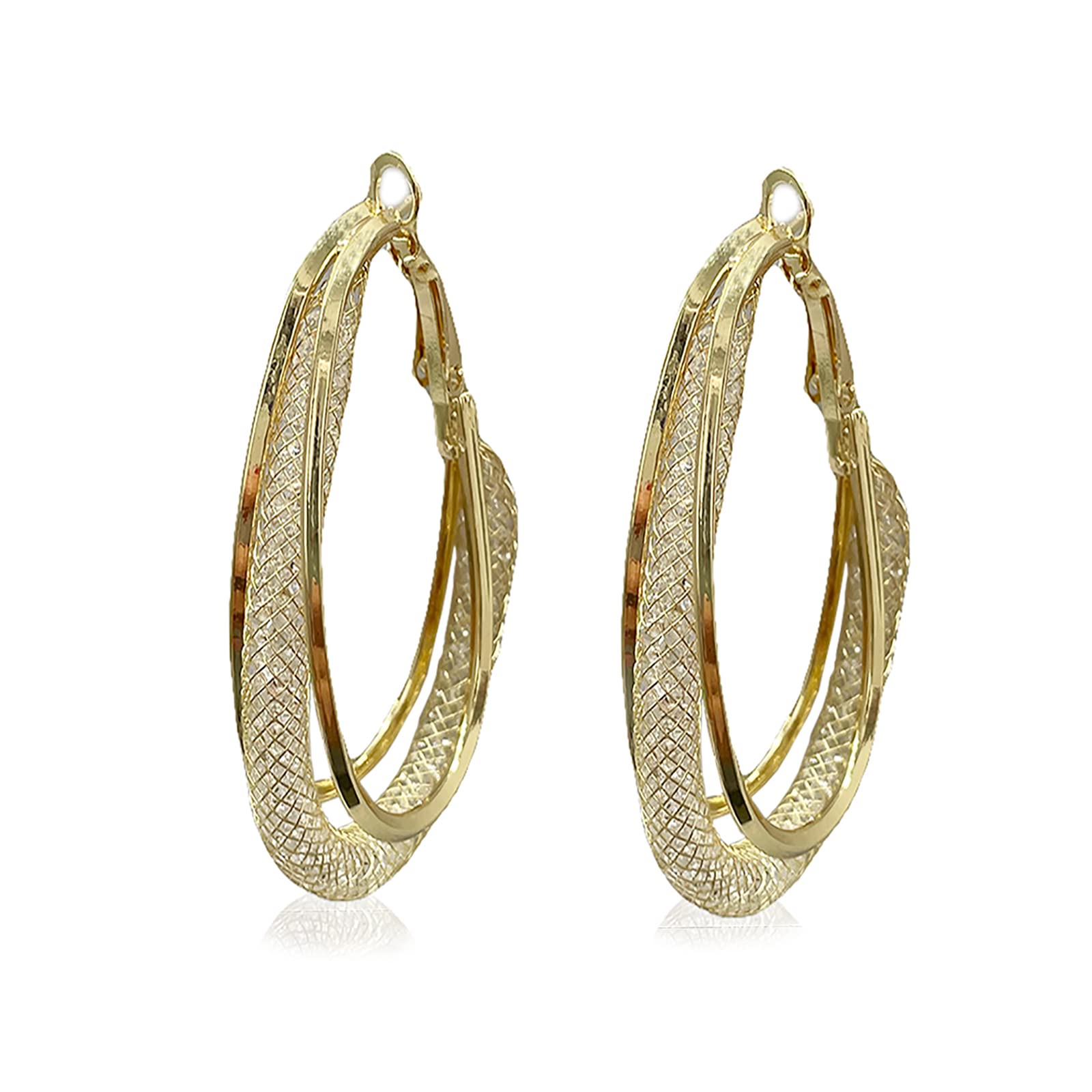 Elegant Woven Mesh Oval Earrings for Women - Hollow Crystal Hoop Earrings | Perfect Gift for Mom, Wife, Girlfriend, Sister | Ideal for Parties, Weddings & Everyday Wear