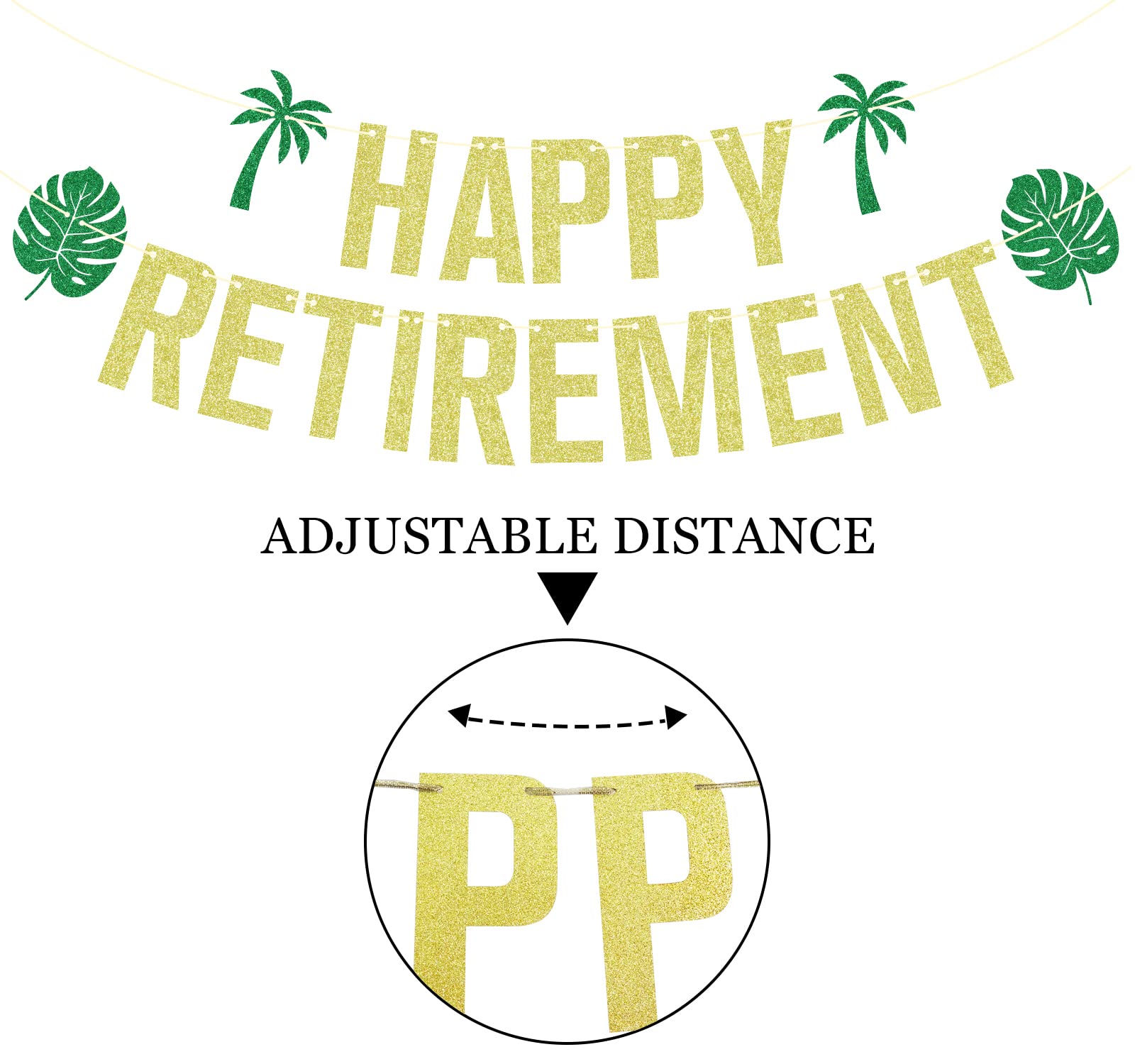 Gold Glitter Happy Retirement Banner - Tropical Palm Leaves Party Decorations for Retirement Cake, Farewell & Celebration | Perfect for Office Goodbye Parties, Beach-Themed Retirements & Milestone Decor