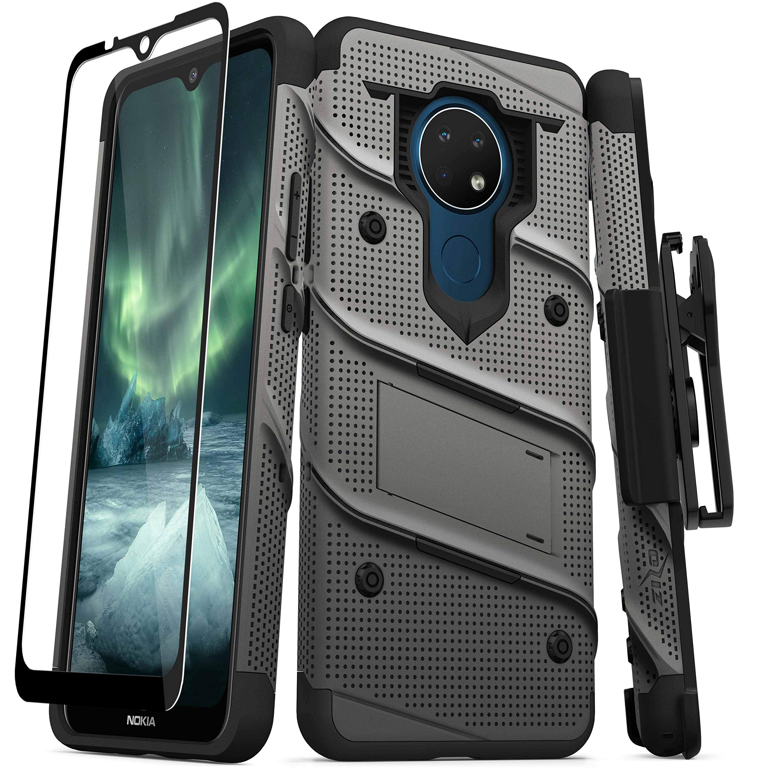 ZIZO Bolt Series Rugged Case for Nokia C5 Endi - Shockproof Cover with Built-in Screen Protector, Kickstand, Holster & Lanyard (Gun Metal Gray/Black) - Perfect for Outdoor Activities, Work & Travel Protection