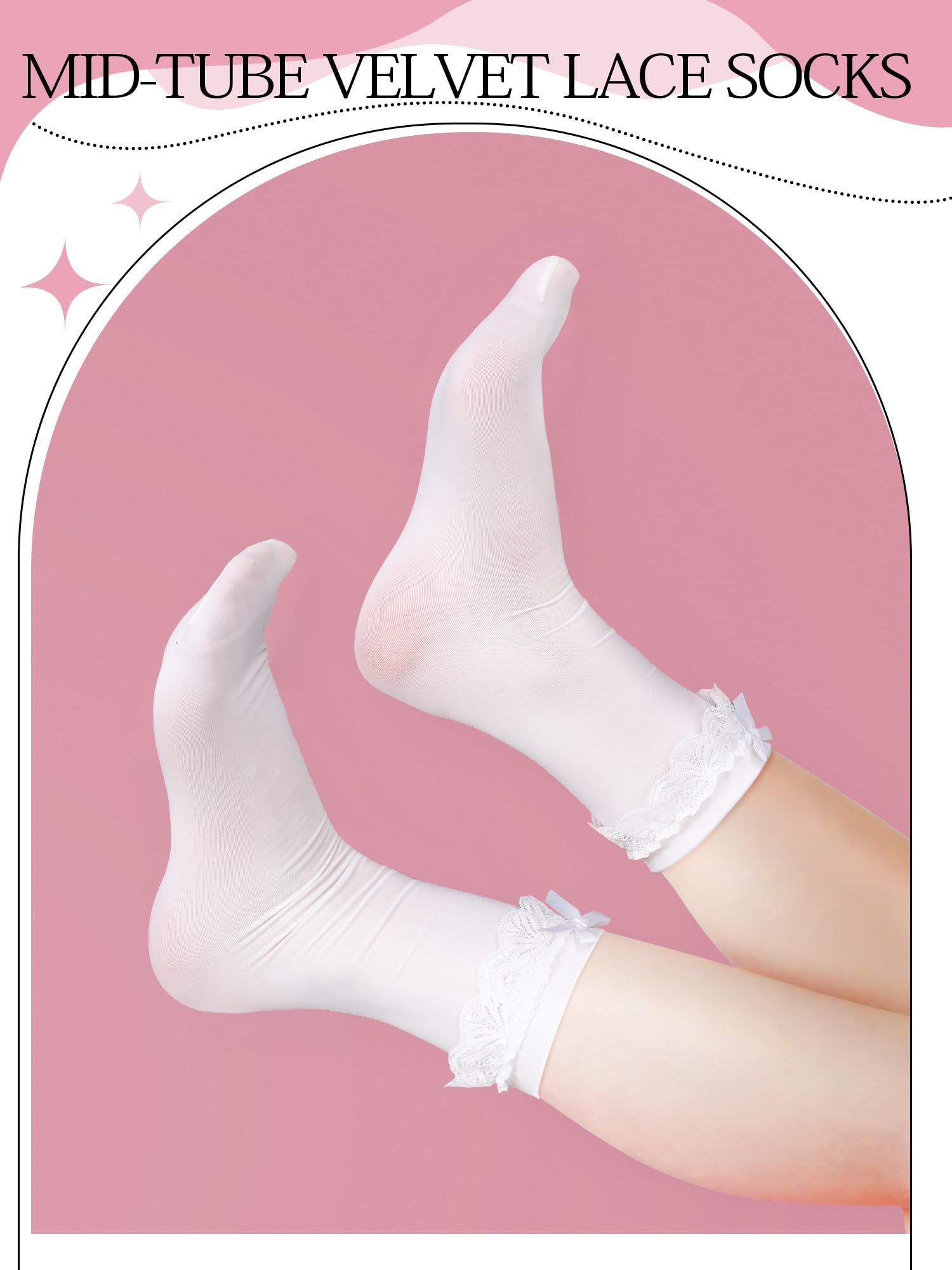 6 Pairs Women's Ankle Socks - Cute Ruffle Lace Socks for Girls & Women | Breathable Thin Frilly Stockings in Black, White & Velvet Style | Perfect for Casual Wear, Office & Daily Outfits