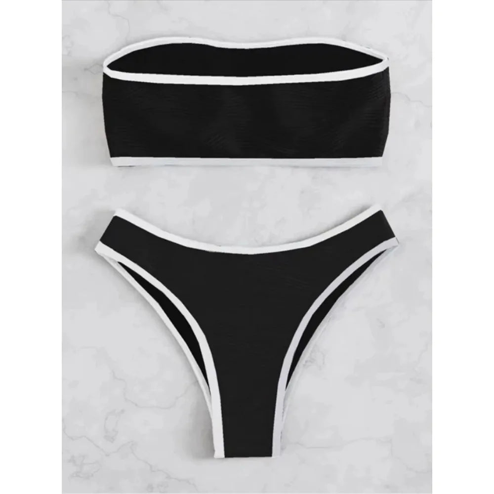 Women's Solid Bandeau Bikini Set - 2 Piece Thong Swimwear for Summer Beach & Pool | Sexy Bathing Suit for Women | Perfect for Vacation, Tanning, and Water Sports