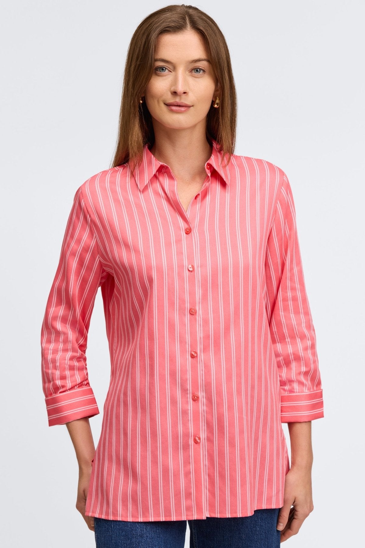 Evelyn Rope Stripe 3/4 Sleeve Casual Shirt for Women | Striped Button Down Top | Perfect for Office, Date Night & Spring Outfits