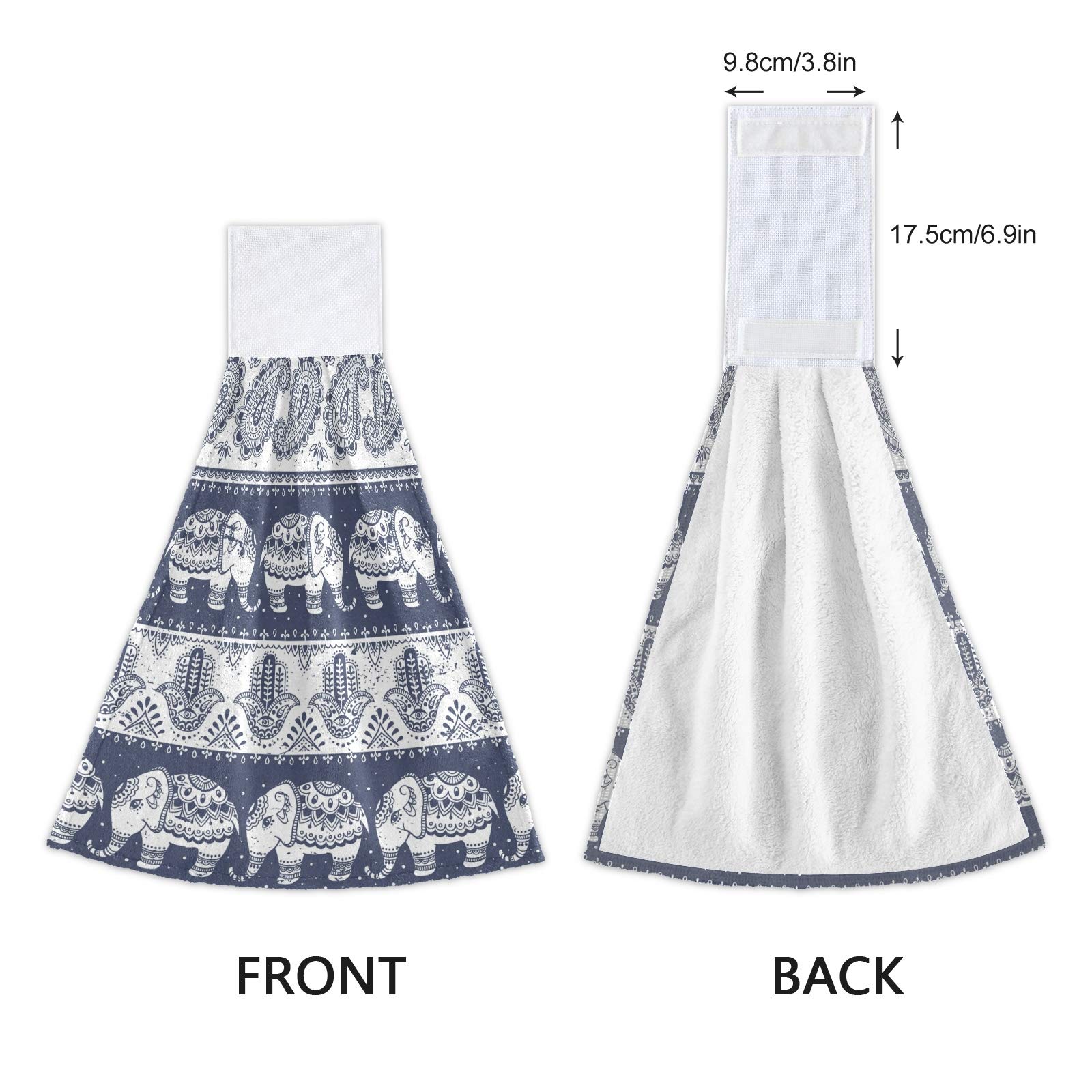 Set of 2 Absorbent Soft Elephant Print Kitchen Towels - Decorative Tribal Pattern Hanging Dish Cloths for Kitchen, Bathroom & Home Decor | Perfect for Wiping Dishes, Drying Hands & Adding Boho Style