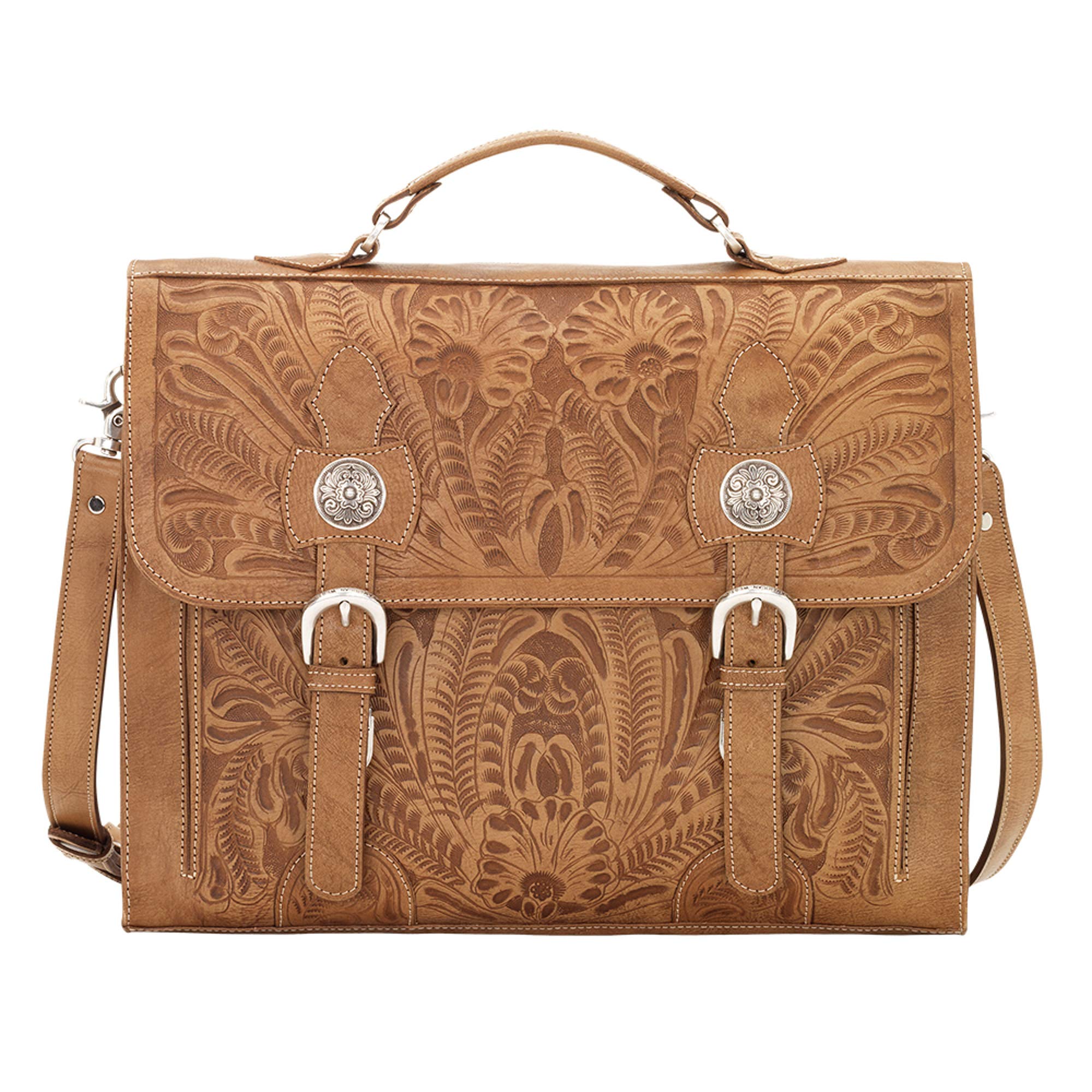 Premium Stagecoach Genuine Leather Laptop Briefcase for Business & Travel - Golden Tan Color - Perfect for Office Professionals & Commuters