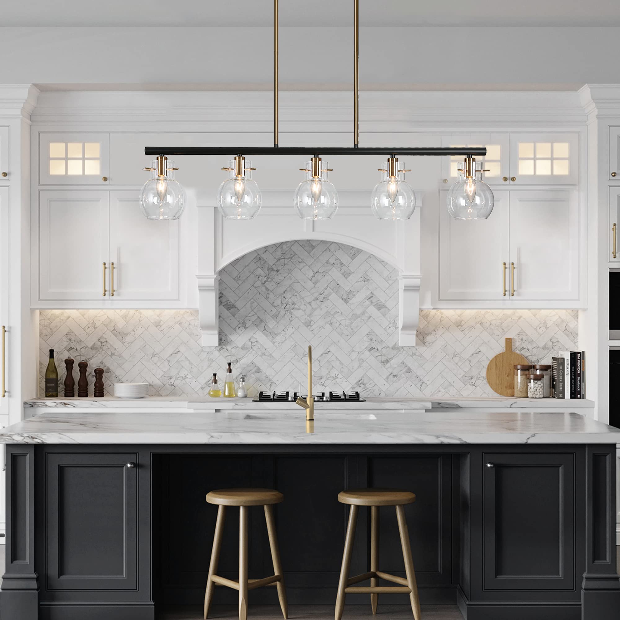 ZEVNI 5-Light Modern Black Chandelier with Clear Glass Globes - 38
