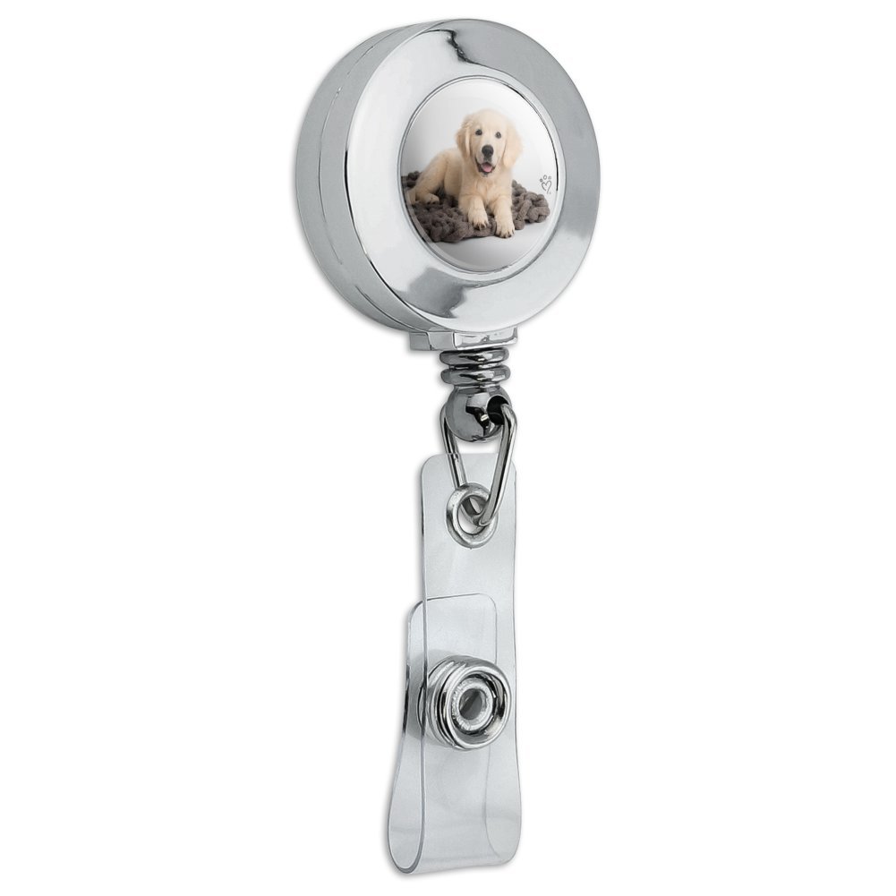 Golden Retriever ID Card Holder Clip - Retractable Badge Reel for Work & Travel