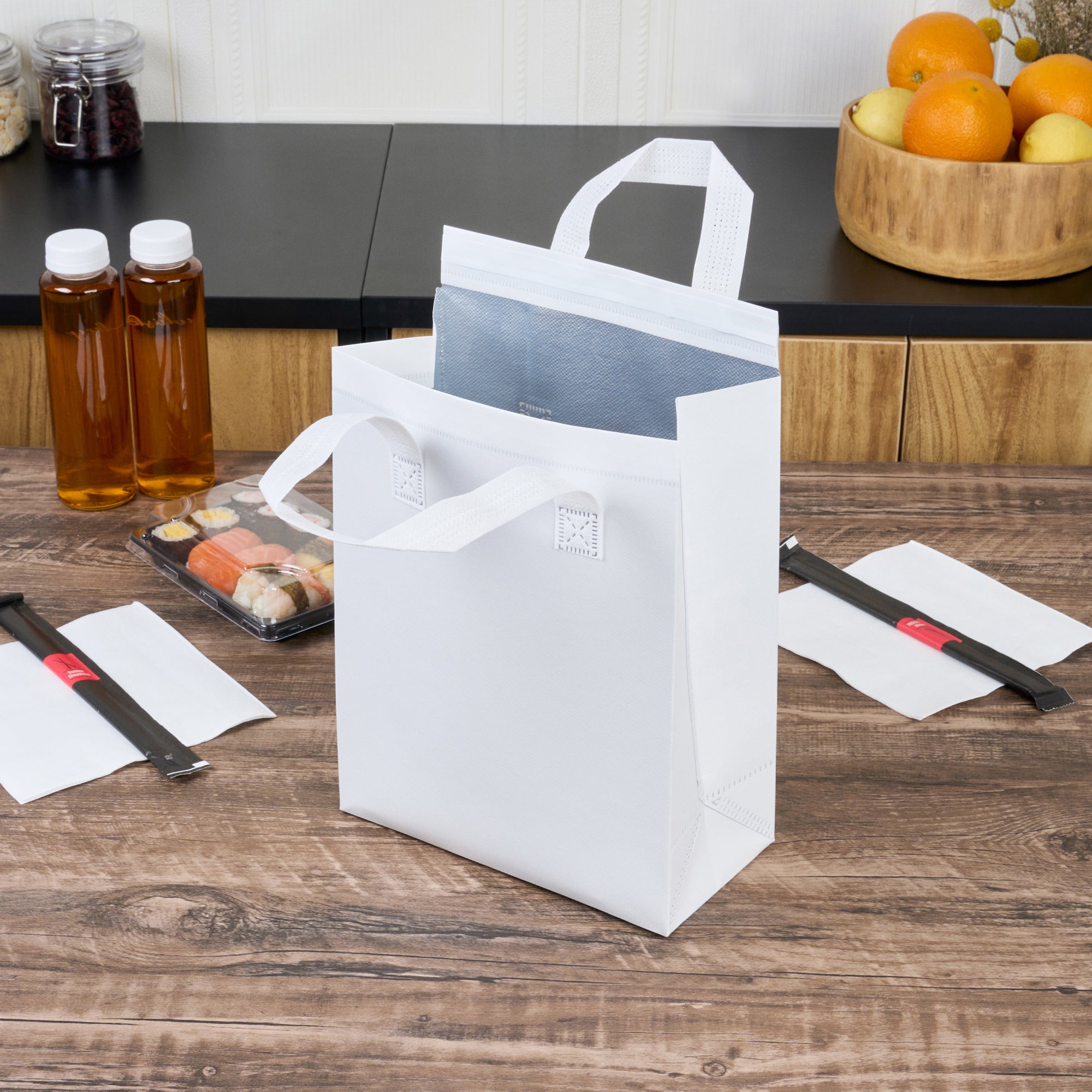 Premium White Insulated Takeout Food Bags - Tamper Evident, 8.25