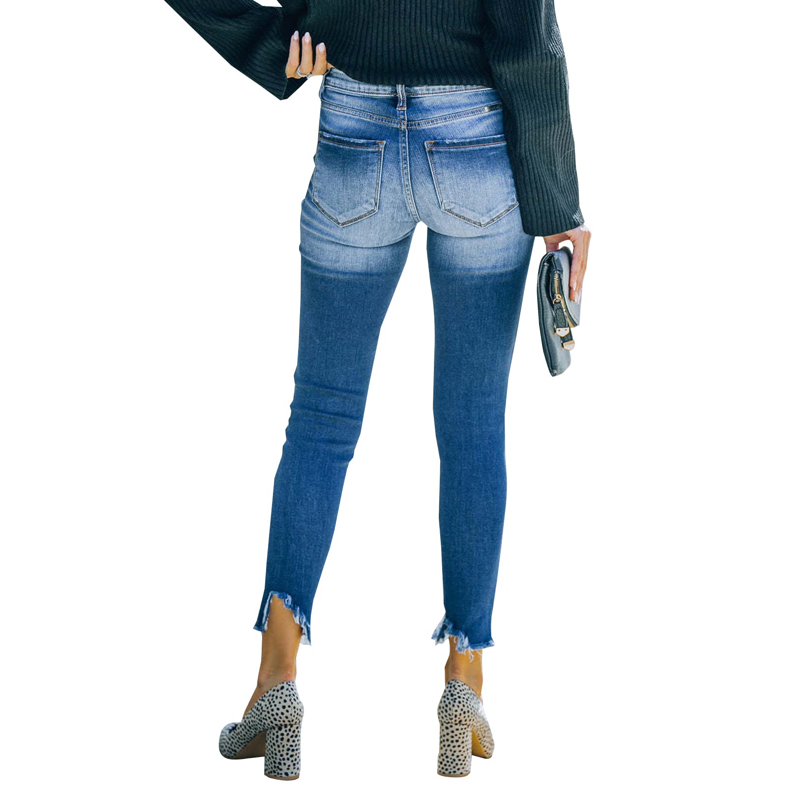 LONGYIDA Women's Ripped Stretchy High Waist Skinny Jeans with Button Fly - Trendy Distressed Denim Pants for Casual Wear & Night Out