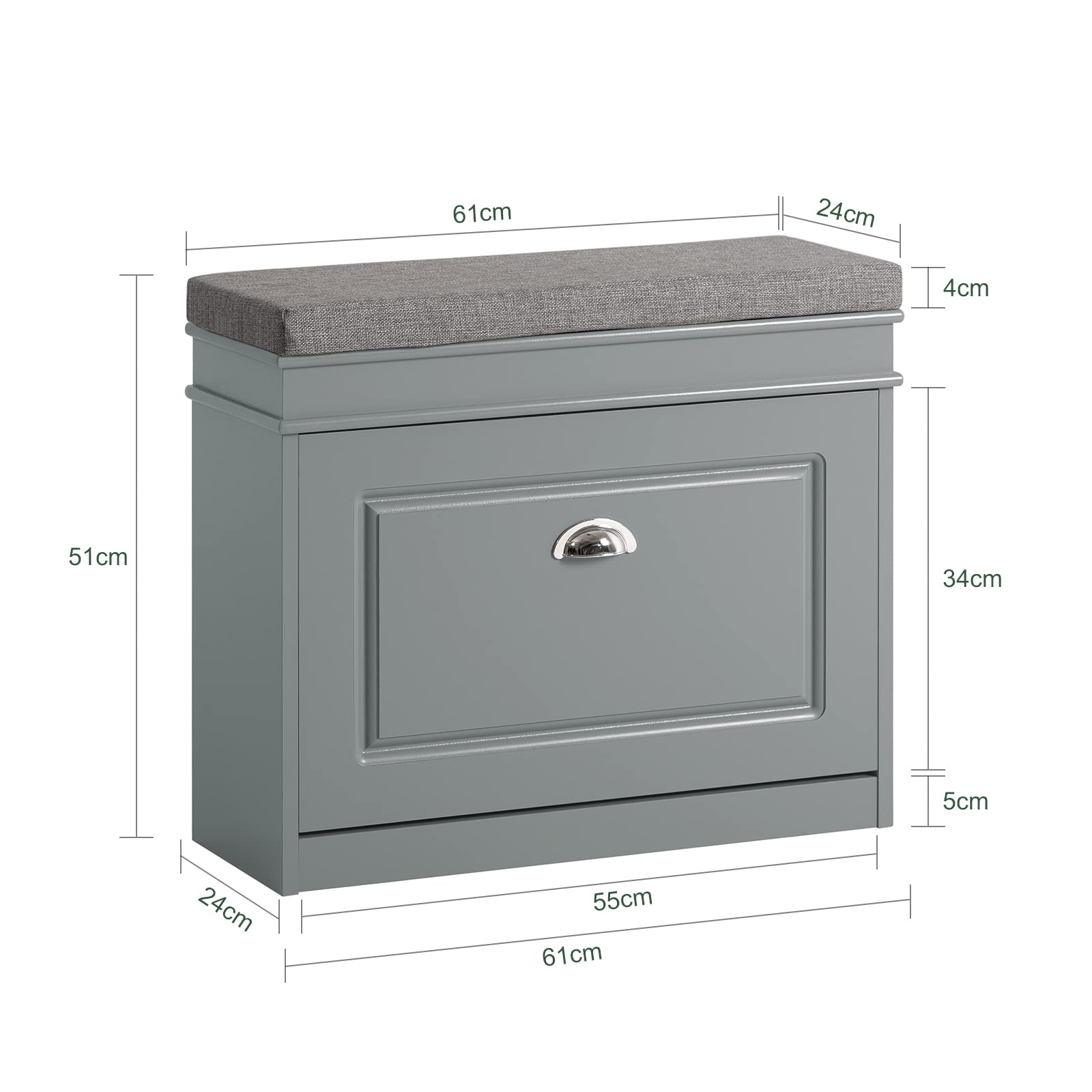 SoBuy FSR82-K-HG Shoe Cabinet with Flip-Drawer & Seat Cushion - Grey Hallway Shoe Bench, Shoe Rack & Storage Organizer - Perfect for Entryway, Mudroom, or Bedroom Closet Organization