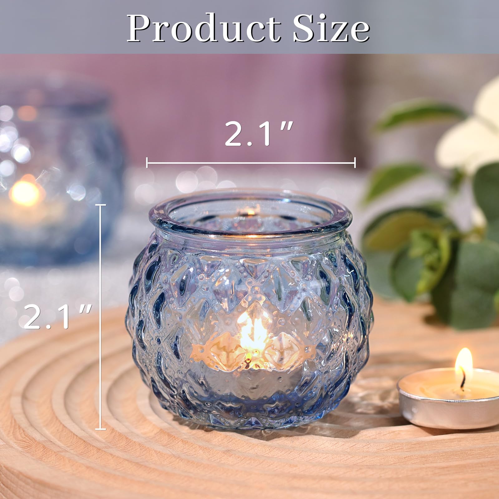 24-Pack Blue Glass Votive Candle Holders - Diamond Texture Round Tea Light Candle Containers for Wedding Centerpieces, Party Decor & Home Decoration | Perfect for Table Settings, Romantic Ambiance & Holiday Displays