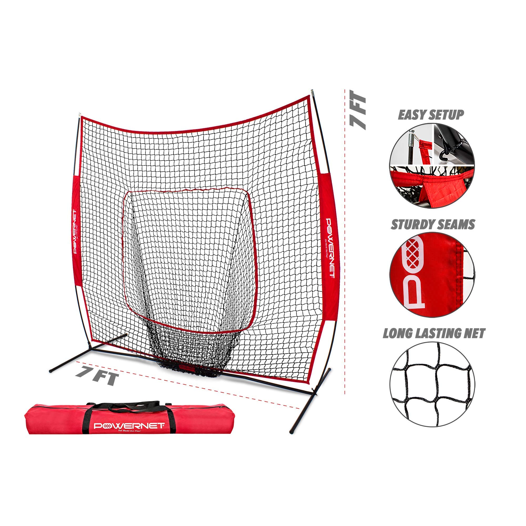 Corbin Carroll 7x7 Baseball & Softball Practice Net with Travel Tee & 12 Baseballs - Hitting, Pitching, Batting & Fielding Training Equipment for Youth & Adults - Perfect for Backyard, Field & Indoor Practice