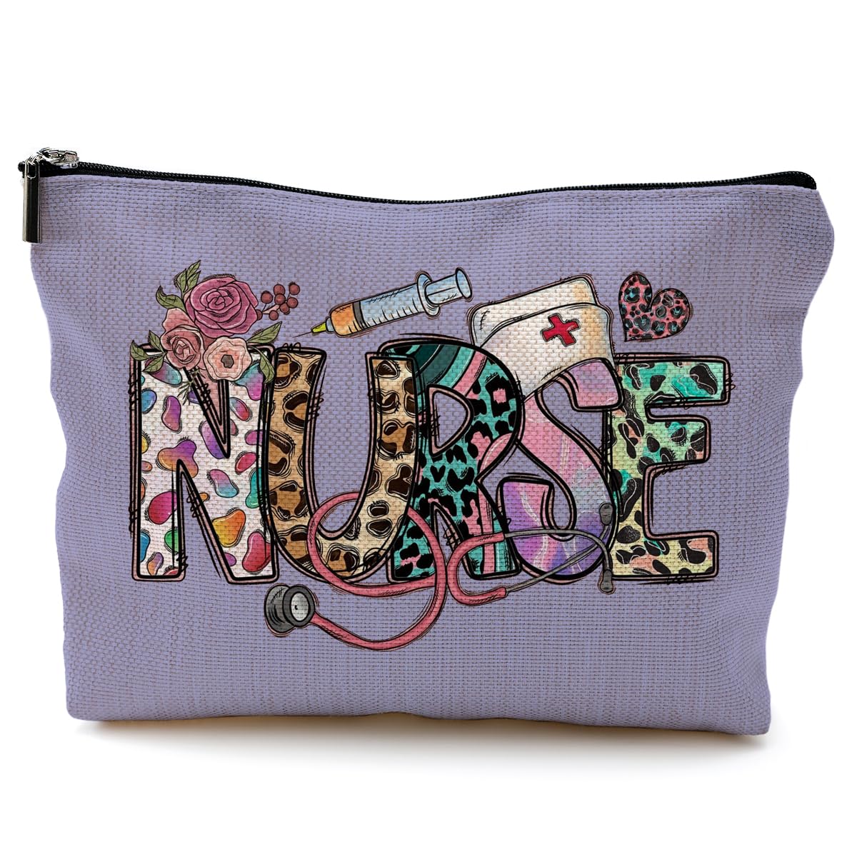 Nurse Makeup Bag with Zipper - Perfect Nurse Gift for Women & Nursing Students - Purple Cosmetic Organizer for Work, School & Travel