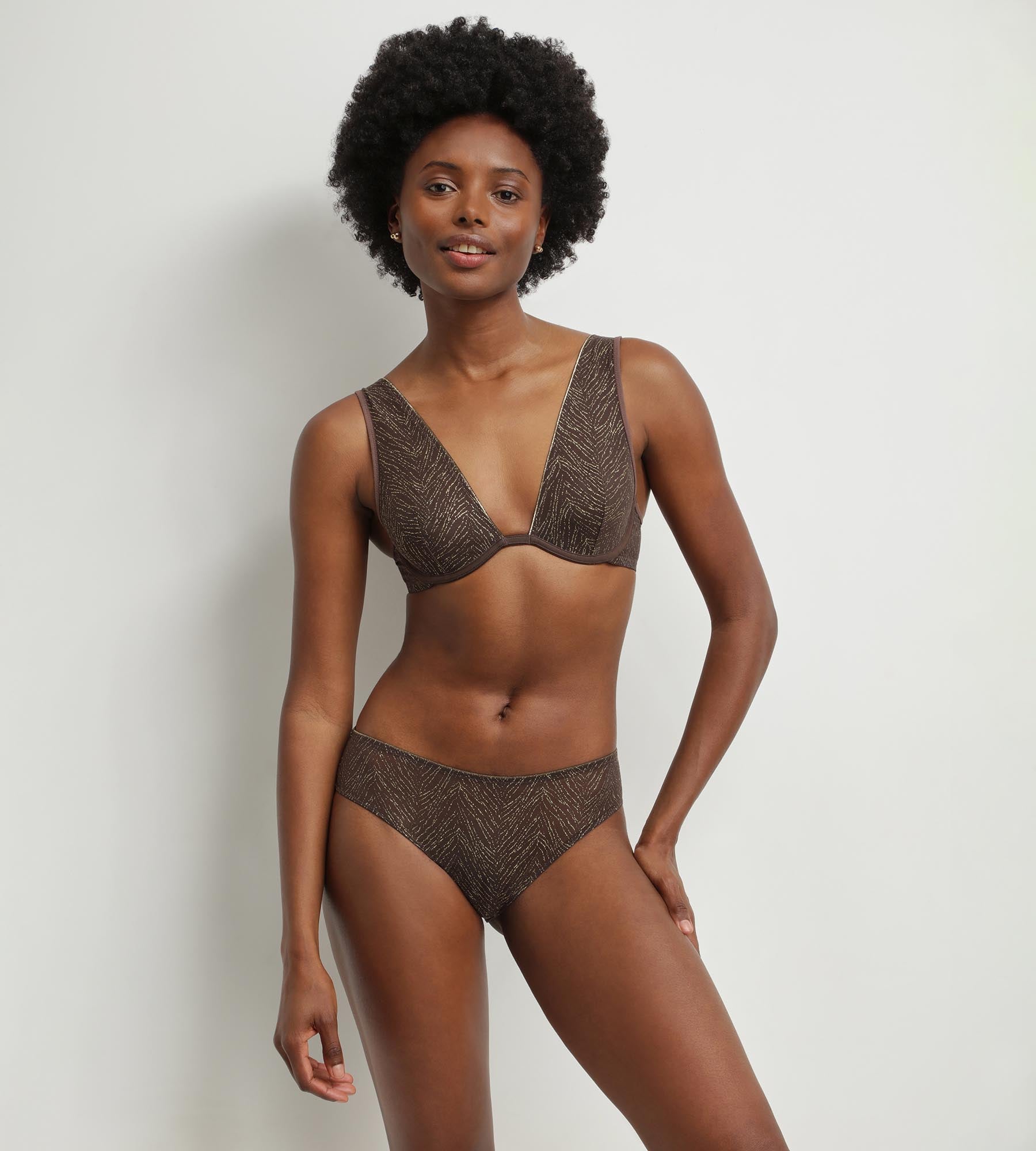 Dim Generous Chocolate & Gold Zebra Print Tulle Scarf Bra - Perfect for Date Nights & Special Occasions
