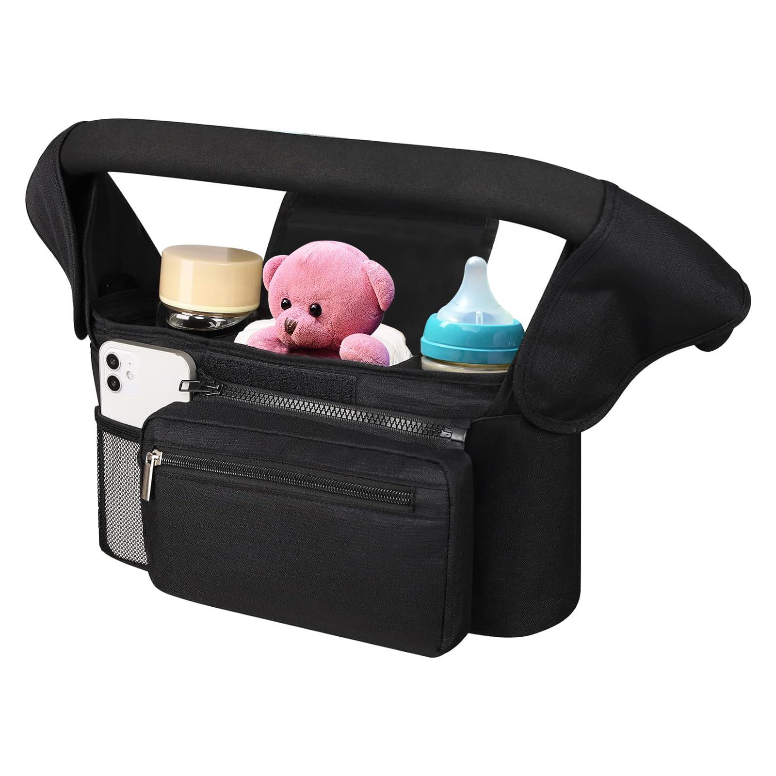 Universal Stroller Organizer & Cup Holder - Fits Doona, Evenflo Shyft Dualride, Uppababy Vista V2 & More | Perfect for Diaper Bags, Snacks & Drinks on Stroller Walks