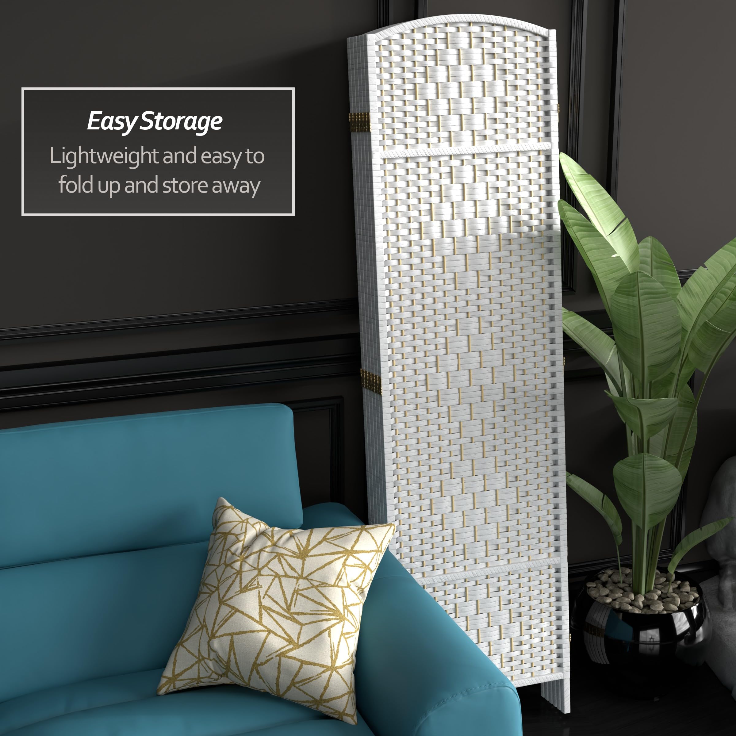 6 ft Tall Diamond Weave Fiber White Room Divider - 6 Panel Folding Privacy Screen for Home, Office, or Outdoor Use - Decorative Red Lantern Design for Asian Theme Events