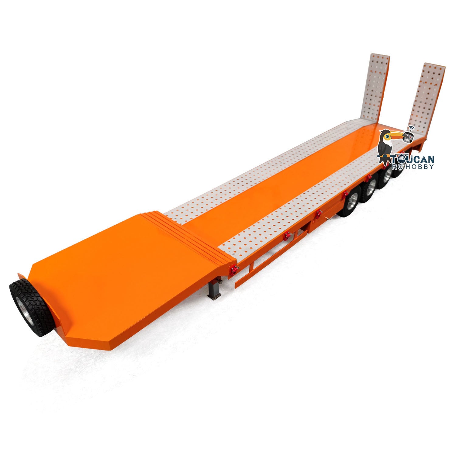 1:14 Scale 4 Axle Metal RC Trailer for Tractor Trucks - Electric Tailgate, Adjustable Legs, Pre-Painted & Assembled DIY Model - Perfect for RC Car Enthusiasts & Collectors