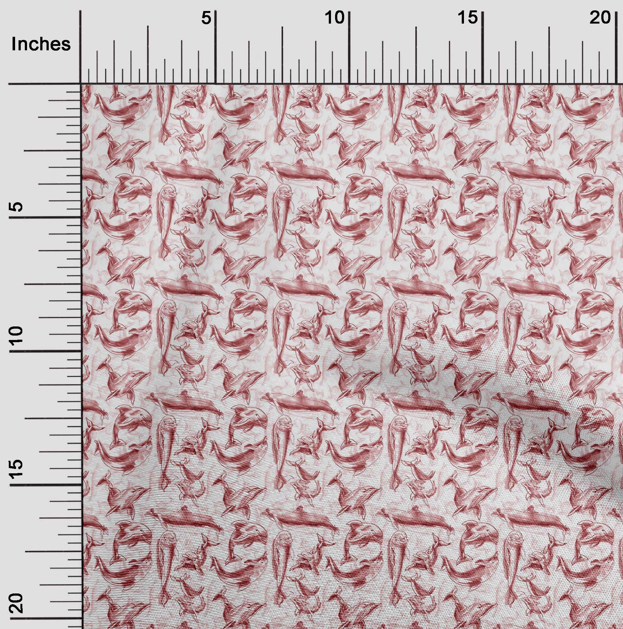 Premium Rayon Maroon Dolphin Print Fabric by The Yard - 56