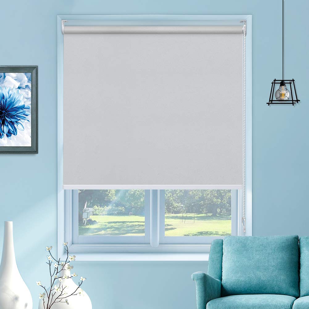 MiLin 100% Blackout Roller Shades - Custom Size Window Blinds for Home & Office | Light Gray 38