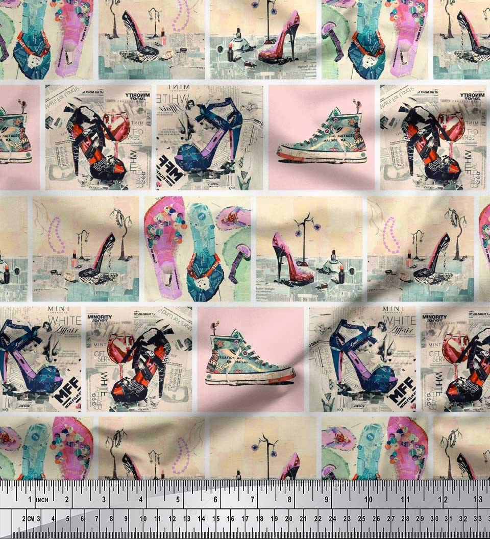 Soimoi Rayon Orange Fabric by The Yard - 42 Inch Wide - Printed Fashionable Footwear-Inspired Design for DIY Slippers, Shoes & High Heels Patchwork - Perfect for Costumes, Quilting and Home Decor Projects