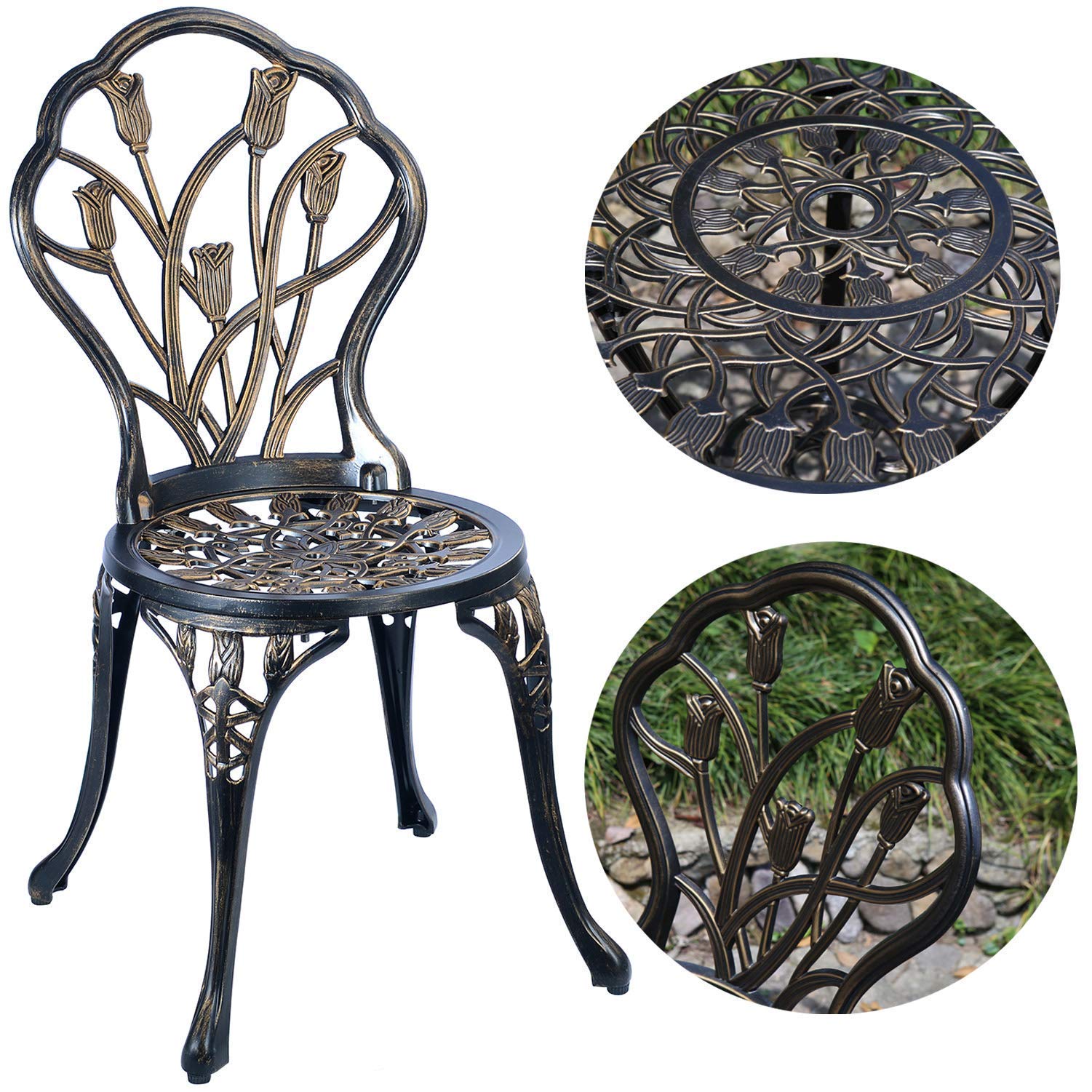 5-Piece Patio Bistro Table Set - Rust-Resistant Cast Aluminum Outdoor Dining Furniture with Tulip Design - Perfect for Garden, Balcony, and Backyard Relaxation