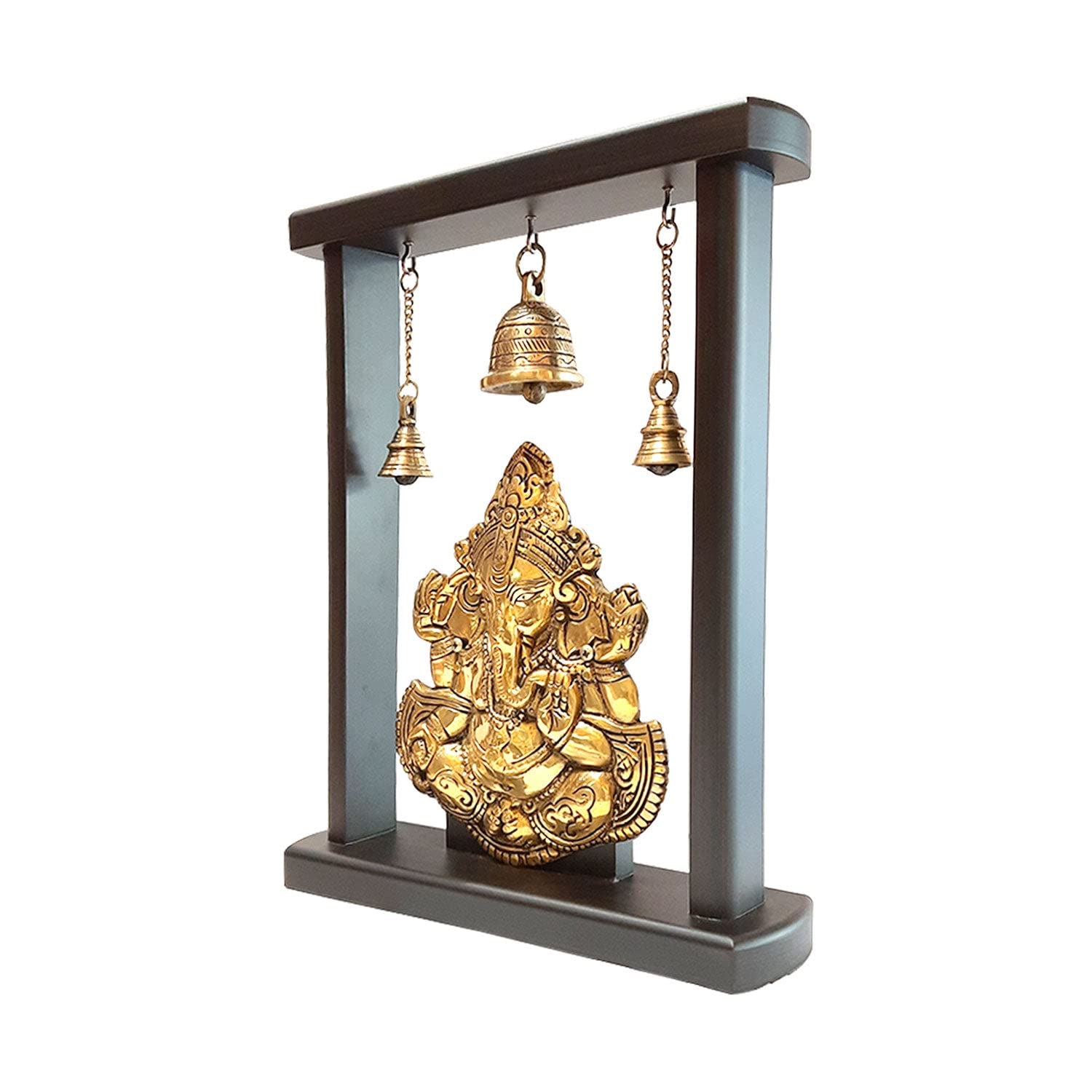 Handmade Brass Ganesh Statue for Home Decor - 13 Inch Hindu God Ganesha Idol - Premium Brass & Wood Temple Showpiece - Perfect for Pooja Room, Office Desk & Meditation Space