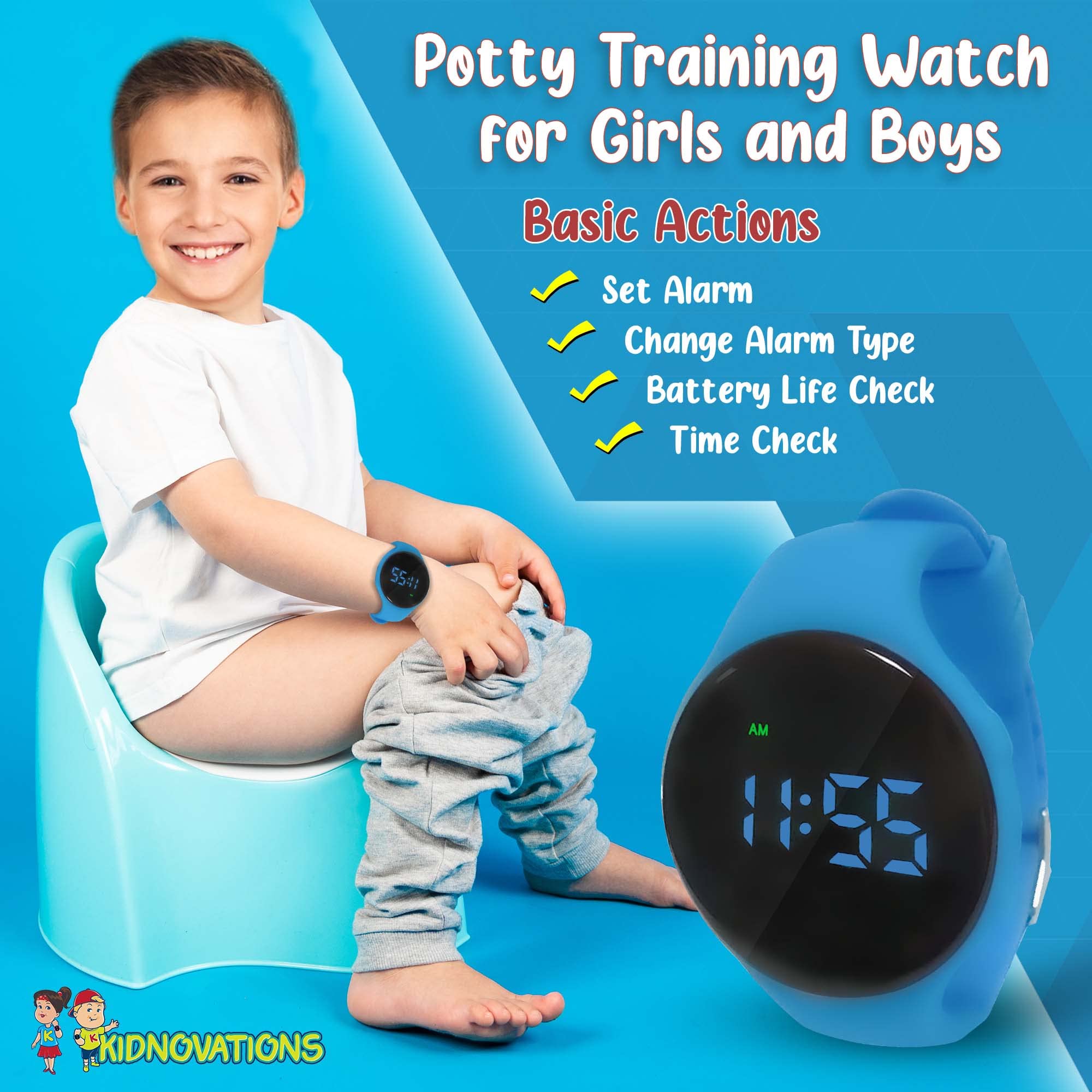 Premium Potty Training Watch for Kids - Rechargeable Water-Resistant Toilet Timer with Vibration & Music Alerts - Fashionable Functional Gift for Toddlers & Preschoolers - Perfect for Daycare, Travel & Home Potty Training