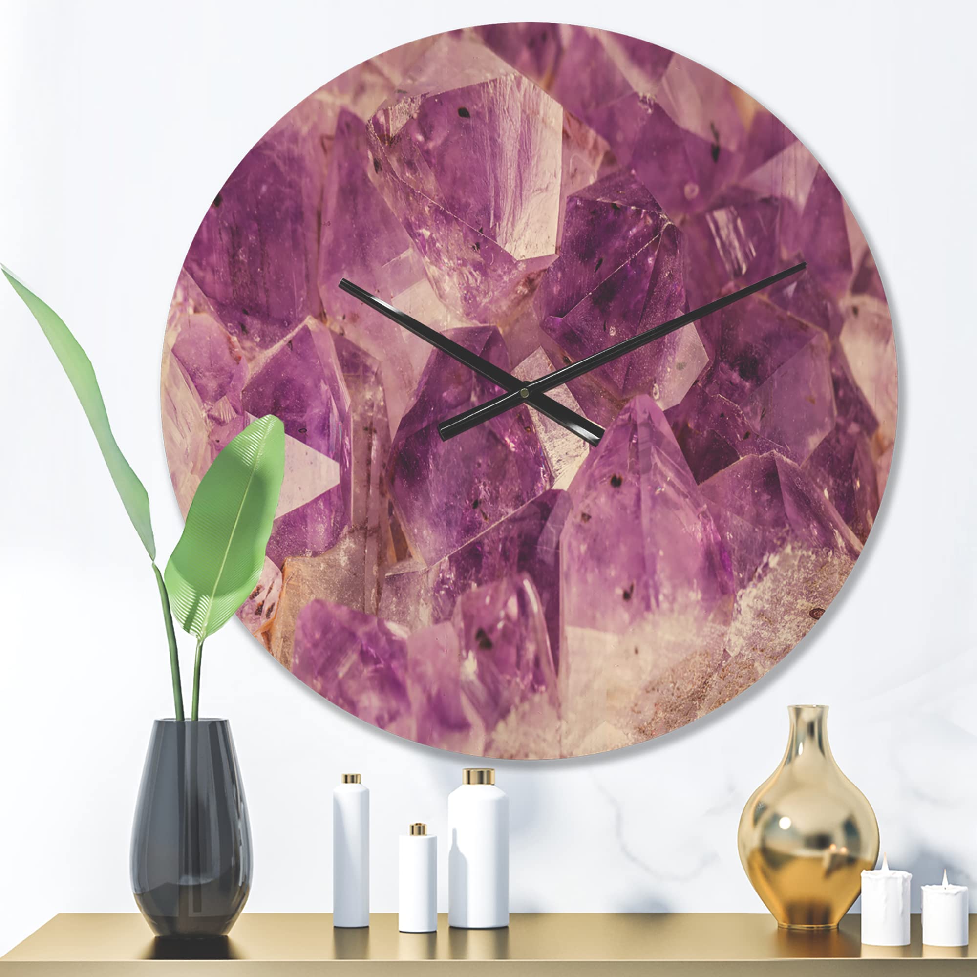 DesignQ Purple Macro Amethyst Modern Wood Wall Clock - Large Decorative Oversized Wooden Clock for Living Room, Bedroom & Office Décor - Perfect for Home, Office & Gift Giving